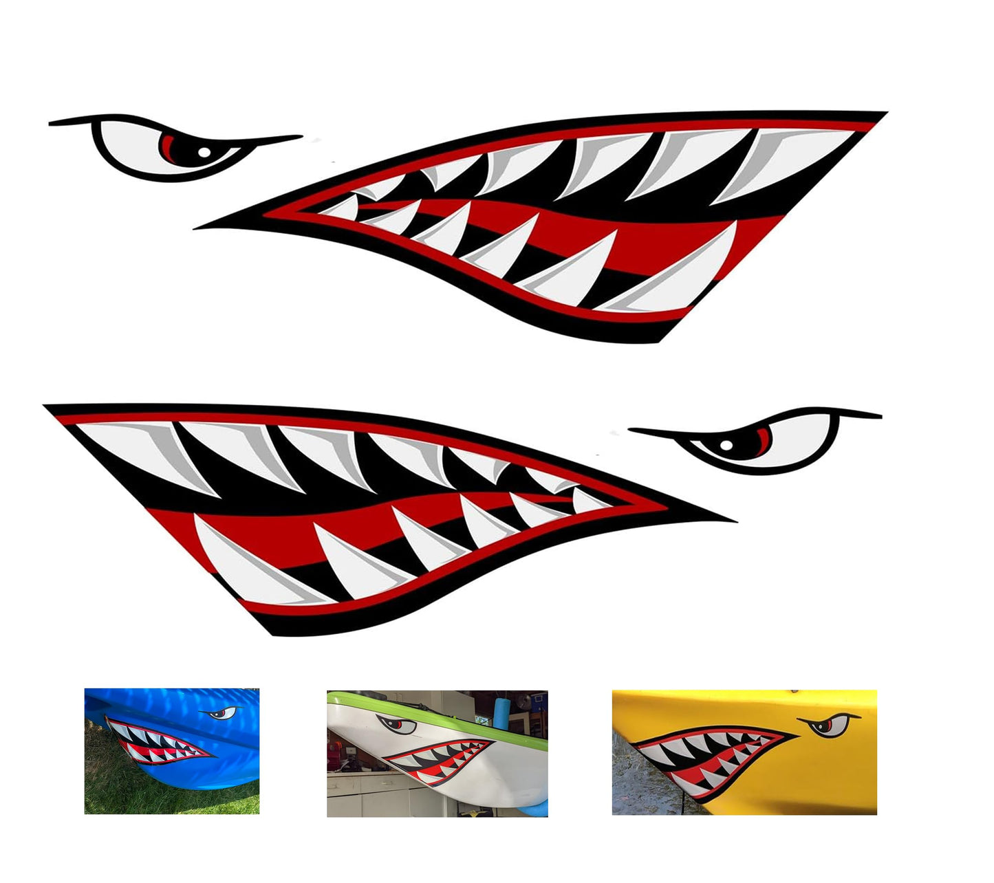 Shark Teeth Mouth Reflective Decals Graphics Sticker Fishing Boat Canoe Car Truck Kayak Decals Accessories14.8 x 5.0 inches