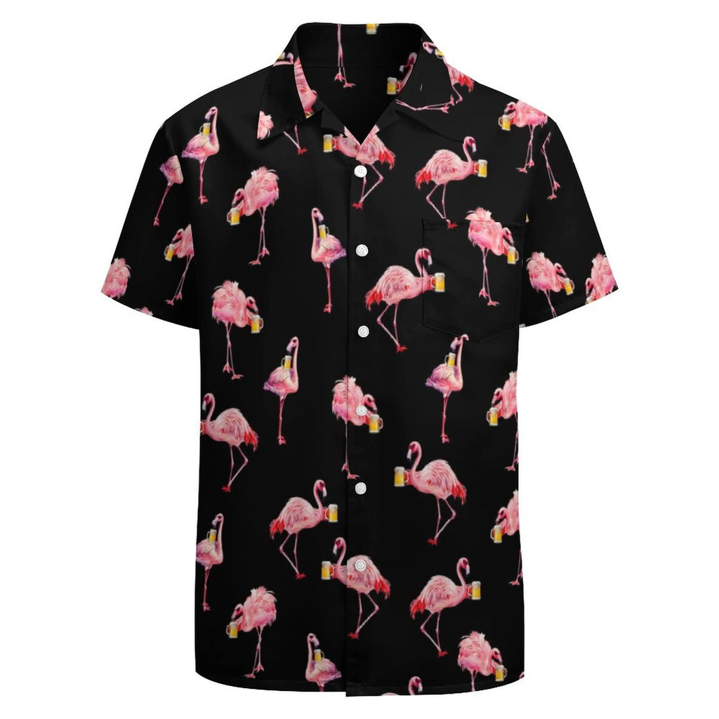 LEOPOM Flamingo Hawaiian Shirt Mens Button Up Flamingo Shirts Funky Short Sleeve Hawaiian Animal Shirt Pink XL