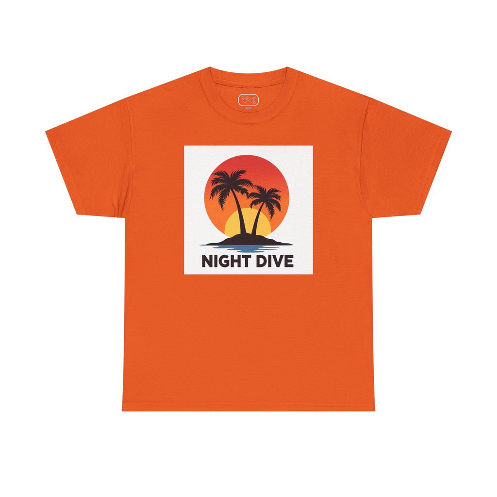 Night Dive Palm Beach T-Shirt — Retro Sunset Tropical Tee