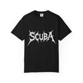 Skull Script Scuba Tee — White Graphic T-Shirt with 'SCUBA' Bone Lettering