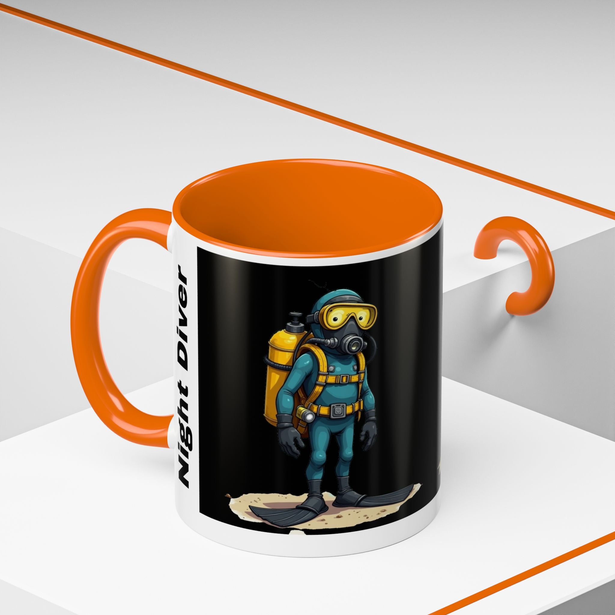 Night Diver Coffee Mug — Scuba Diver Graphic Accent Mug (11/15oz)