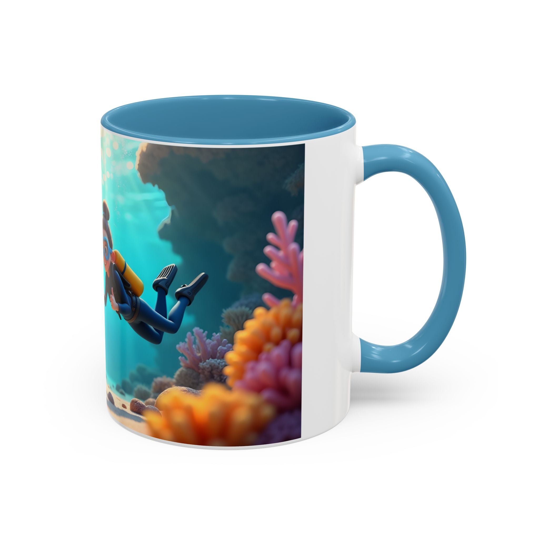 Scuba Diving Couple Accent Coffee Mug — Underwater Coral Reef Design (11/15 oz)