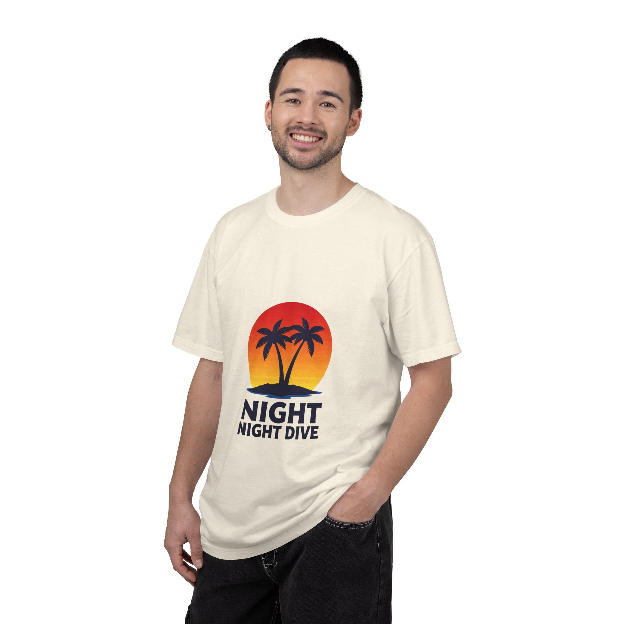 Night Dive Palm Beach T-Shirt — Retro Sunset Tropical Tee