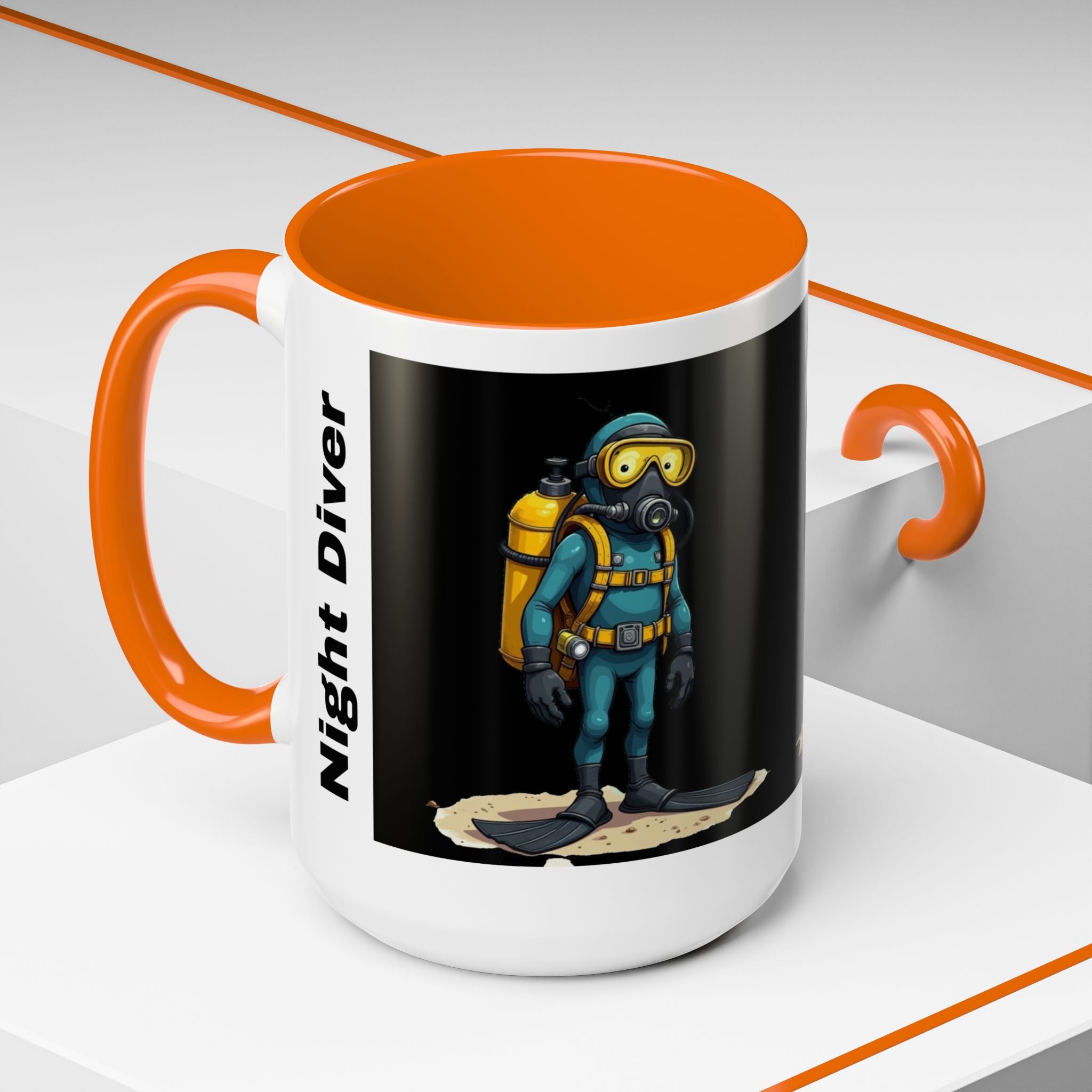 Night Diver Coffee Mug — Scuba Diver Graphic Accent Mug (11/15oz)
