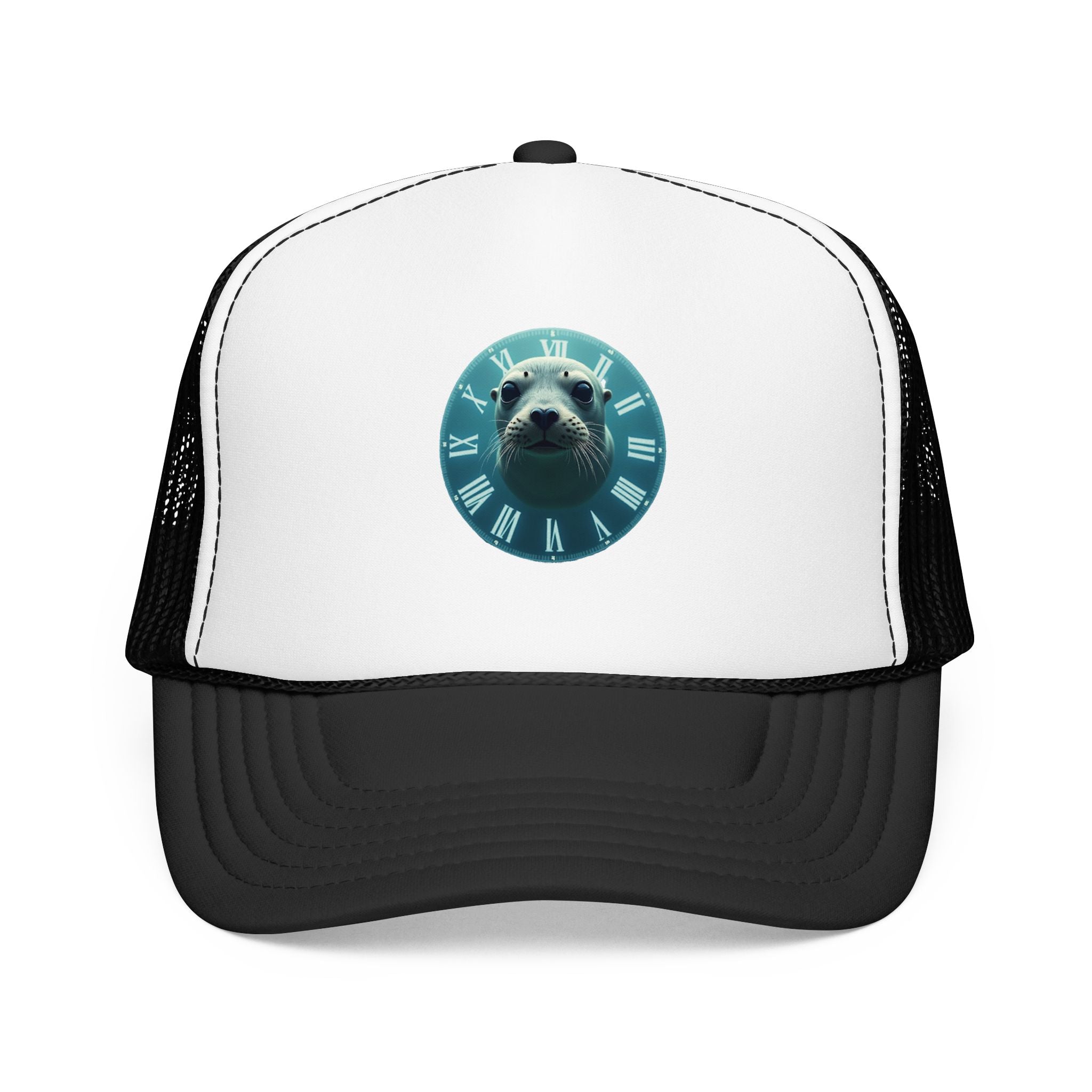 Seal Clock Trucker Hat — Cute Marine Animal Foam Trucker Cap