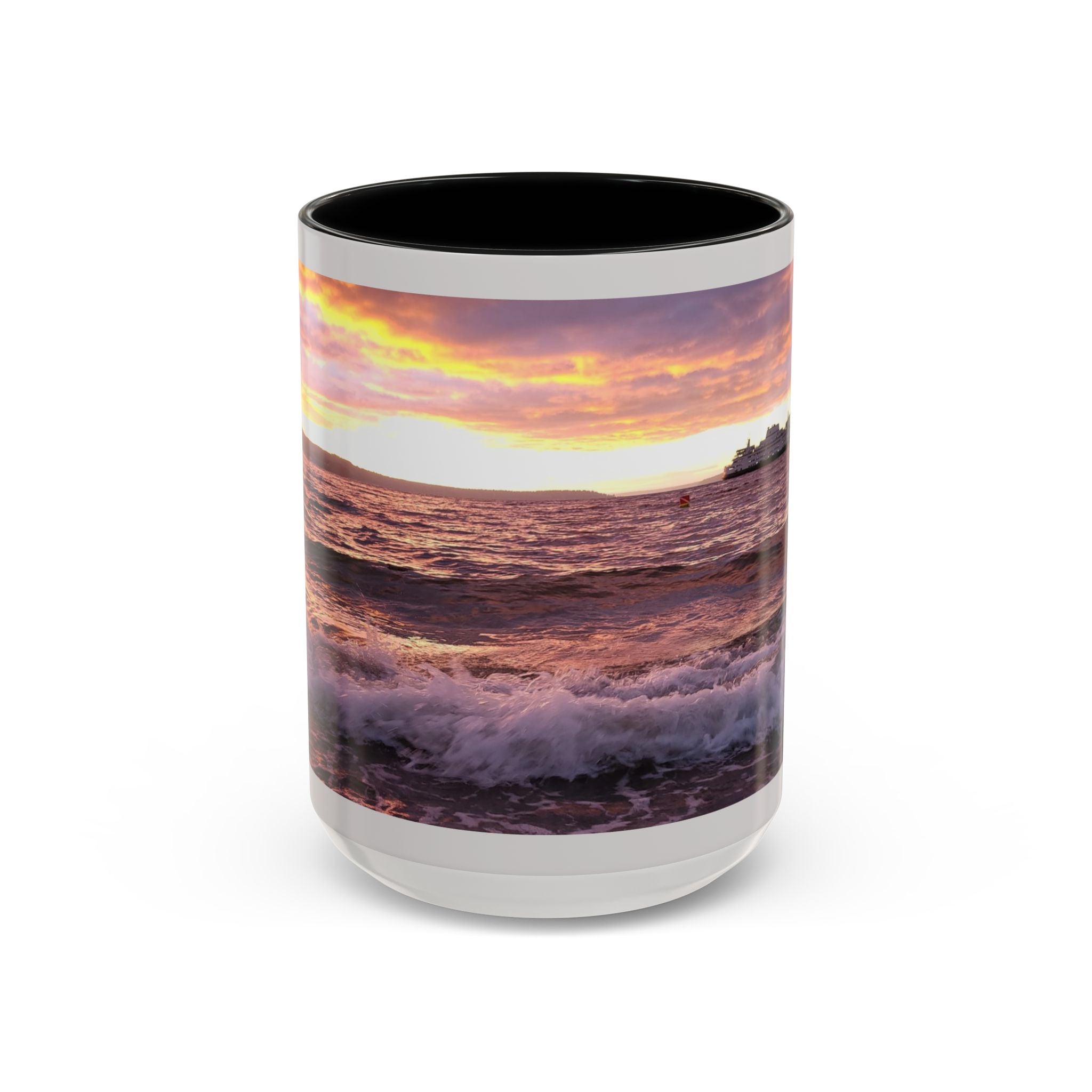 Sunset Ocean Accent Coffee Mug — Seaside Waves Sunrise Photo (11/15oz)