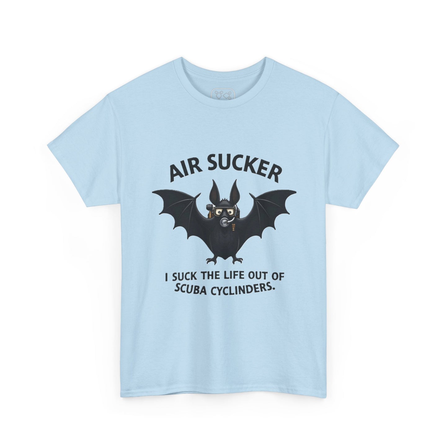Air Sucker Bat Tee — Funny Scuba Diving T-Shirt (“I suck the life out of scuba cyclinders”)
