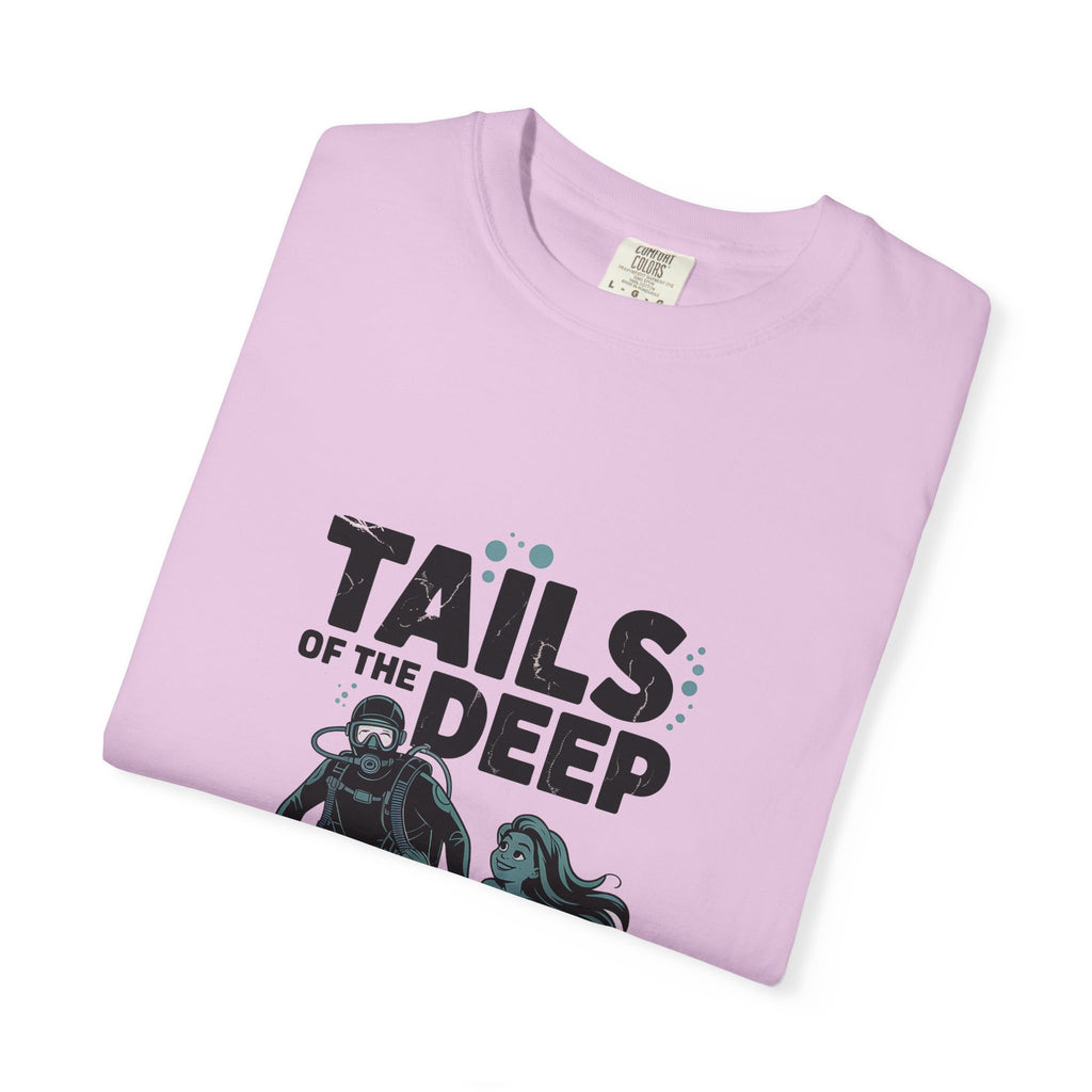 T-Shirt — "Tails of the Deep" Diver & Mermaid Graphic Tee