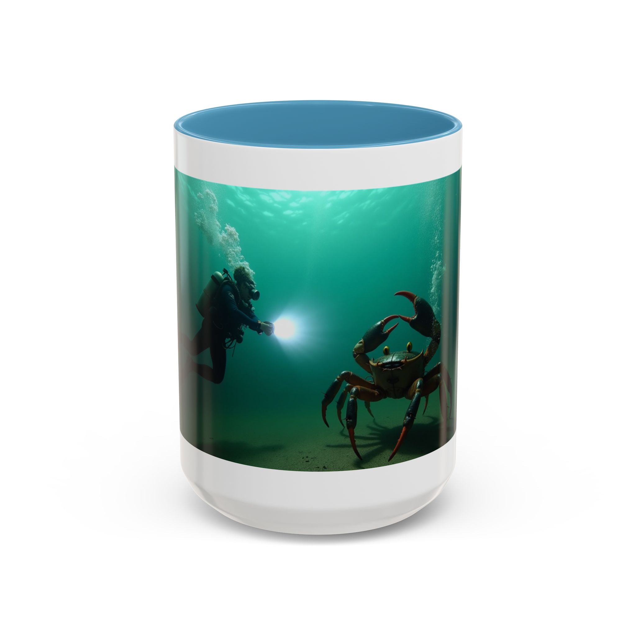 Crab Diver Accent Coffee Mug — Underwater Scuba Scene (11/15oz)