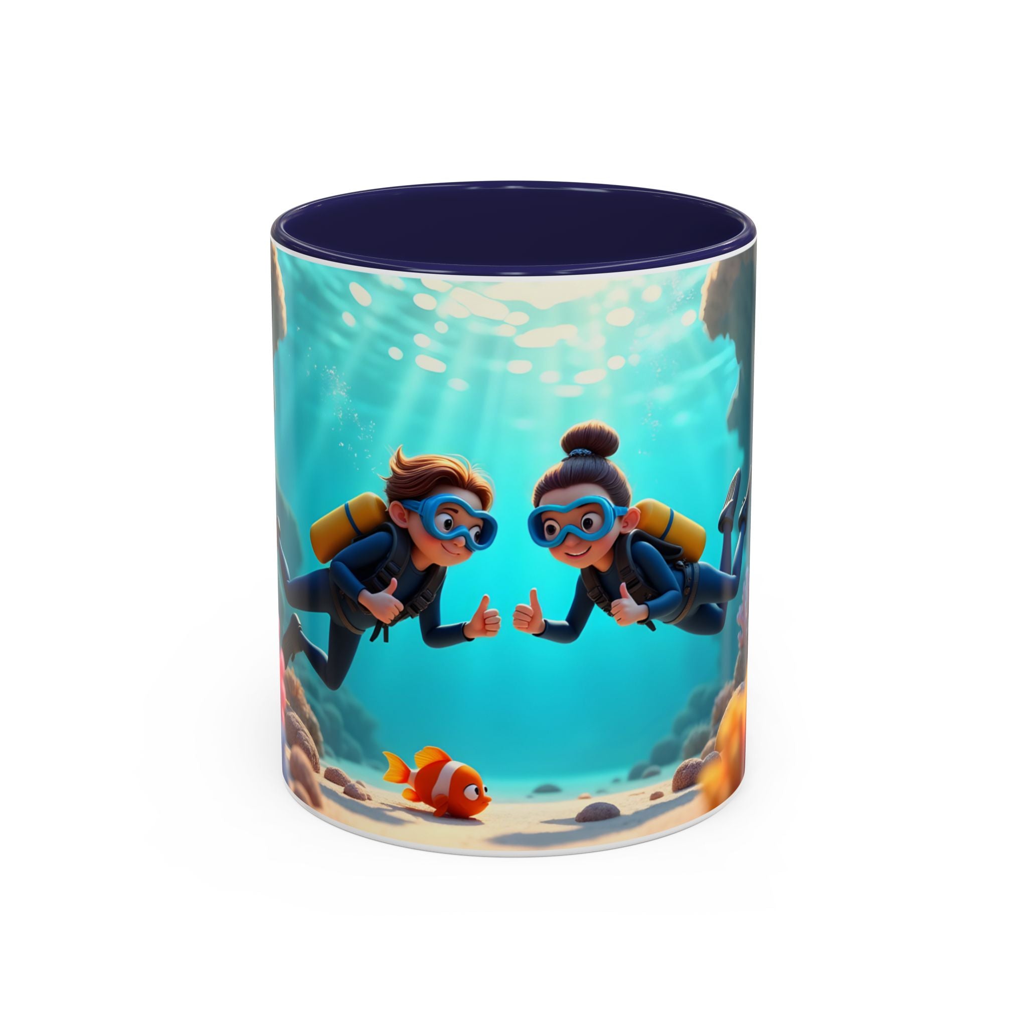 Scuba Diving Couple Accent Coffee Mug — Underwater Coral Reef Design (11/15 oz)
