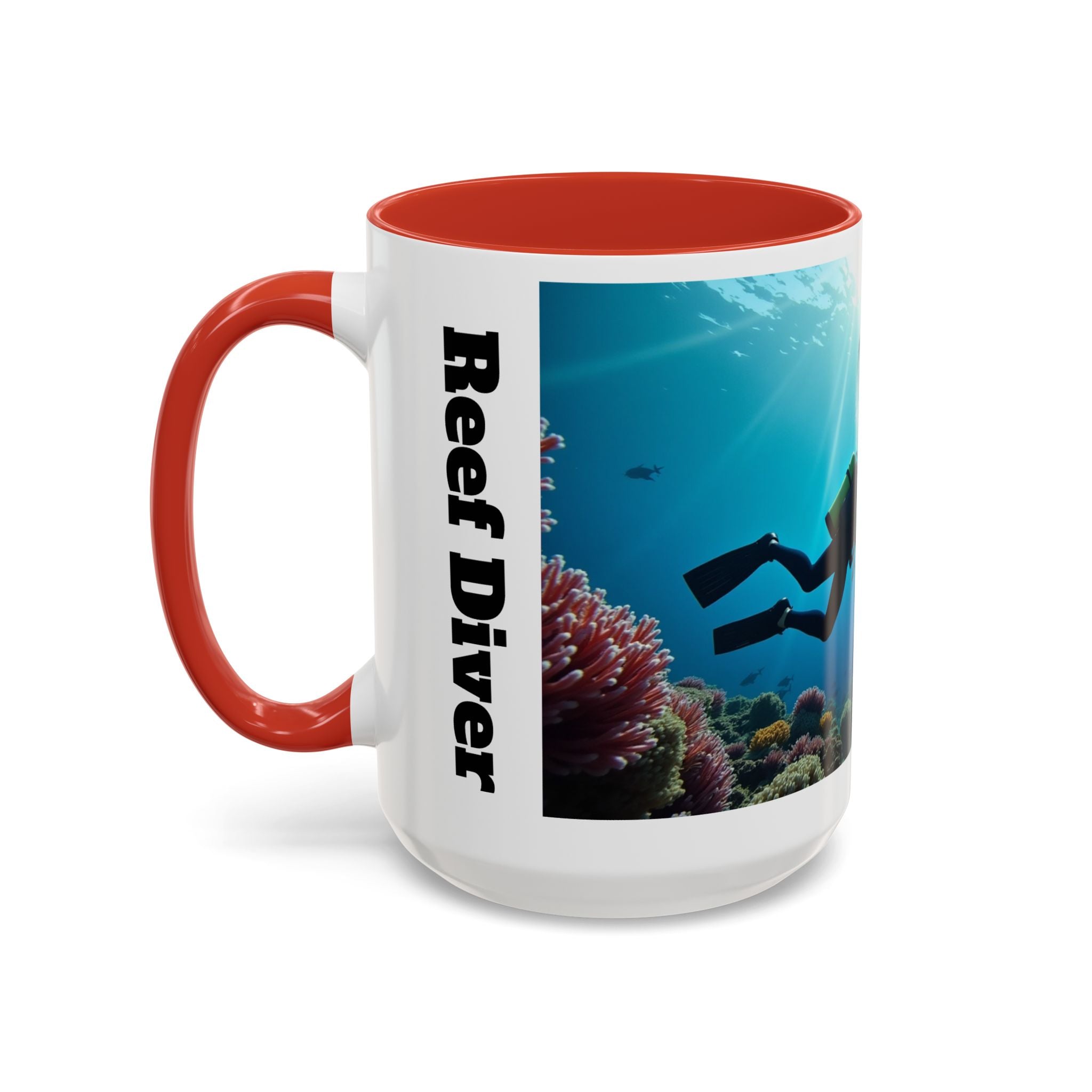 Reef Diver Accent Coffee Mug – Scuba Ocean Underwater Scene (11/15oz)