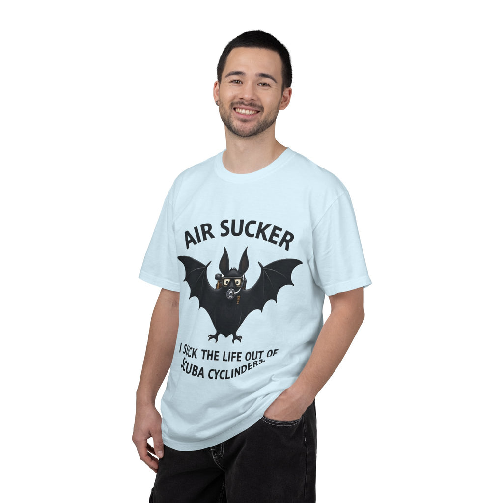 Air Sucker Bat Tee — Funny Scuba Diving T-Shirt (“I suck the life out of scuba cyclinders”)