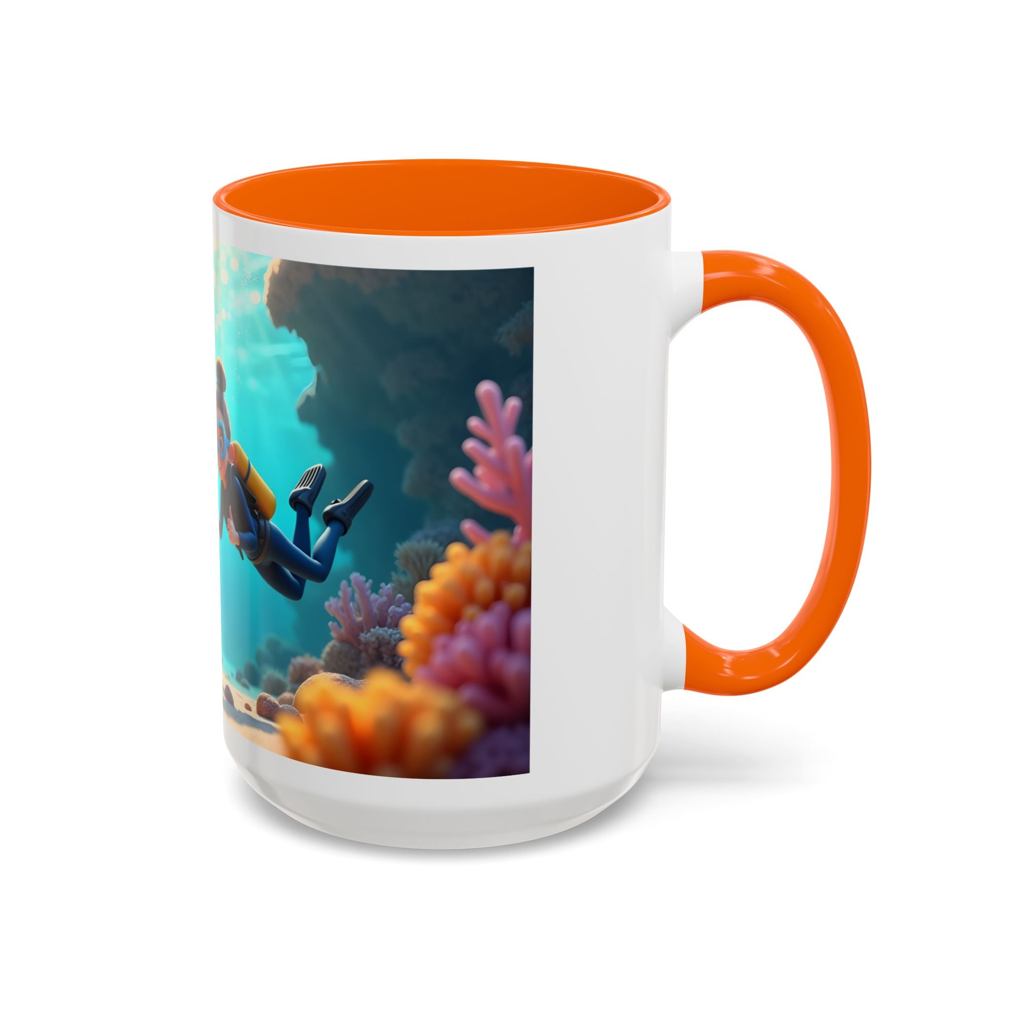 Scuba Diving Couple Accent Coffee Mug — Underwater Coral Reef Design (11/15 oz)