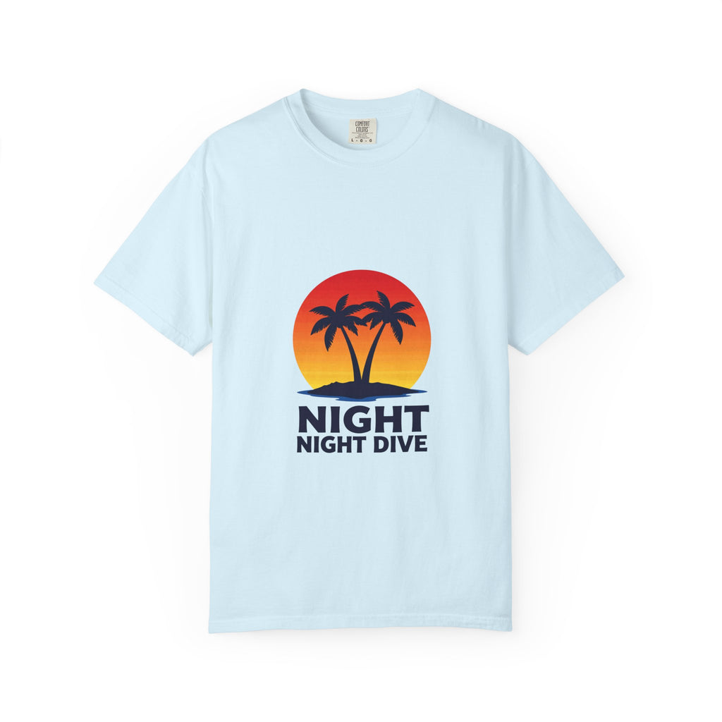 Night Dive Palm Beach T-Shirt — Retro Sunset Tropical Tee