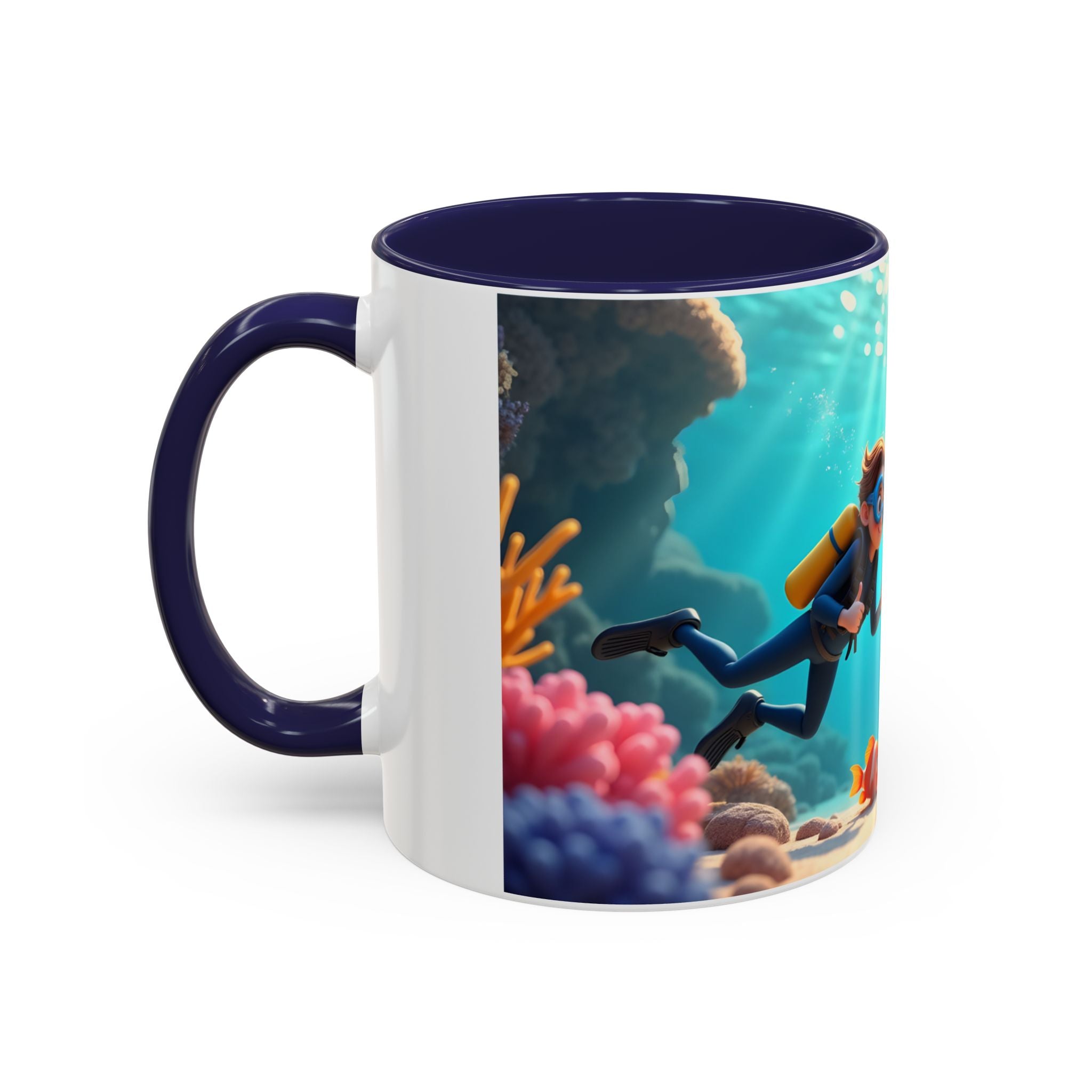 Scuba Diving Couple Accent Coffee Mug — Underwater Coral Reef Design (11/15 oz)