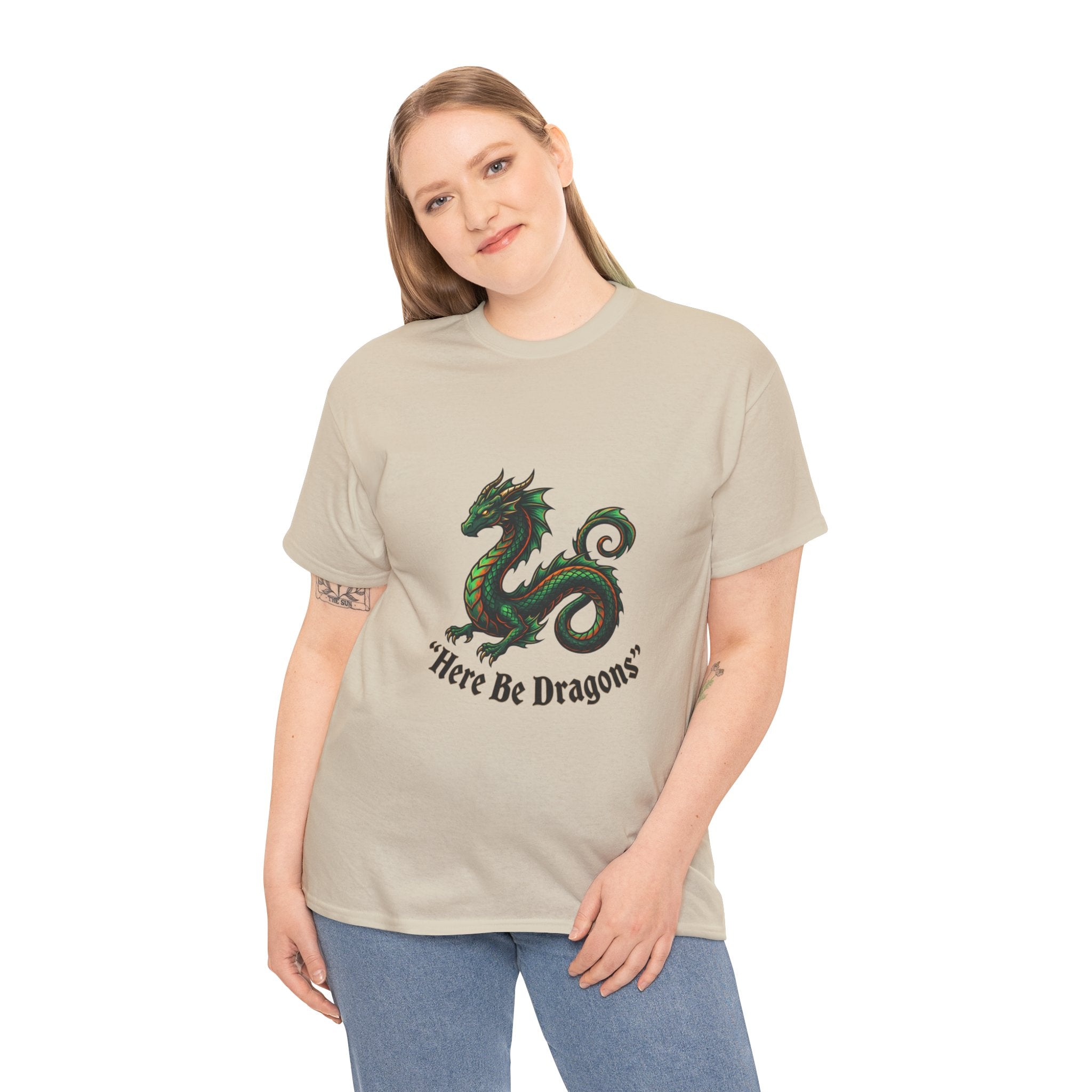 Dragon Graphic T-Shirt — "Here Be Dragons" Fantasy Tee