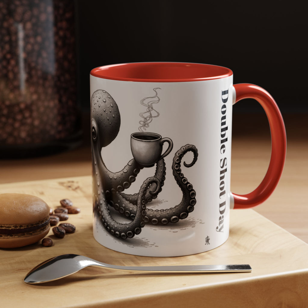 Octopus Coffee Mug — "Double Shot Day" Accent Ceramic Mug (11/15oz)