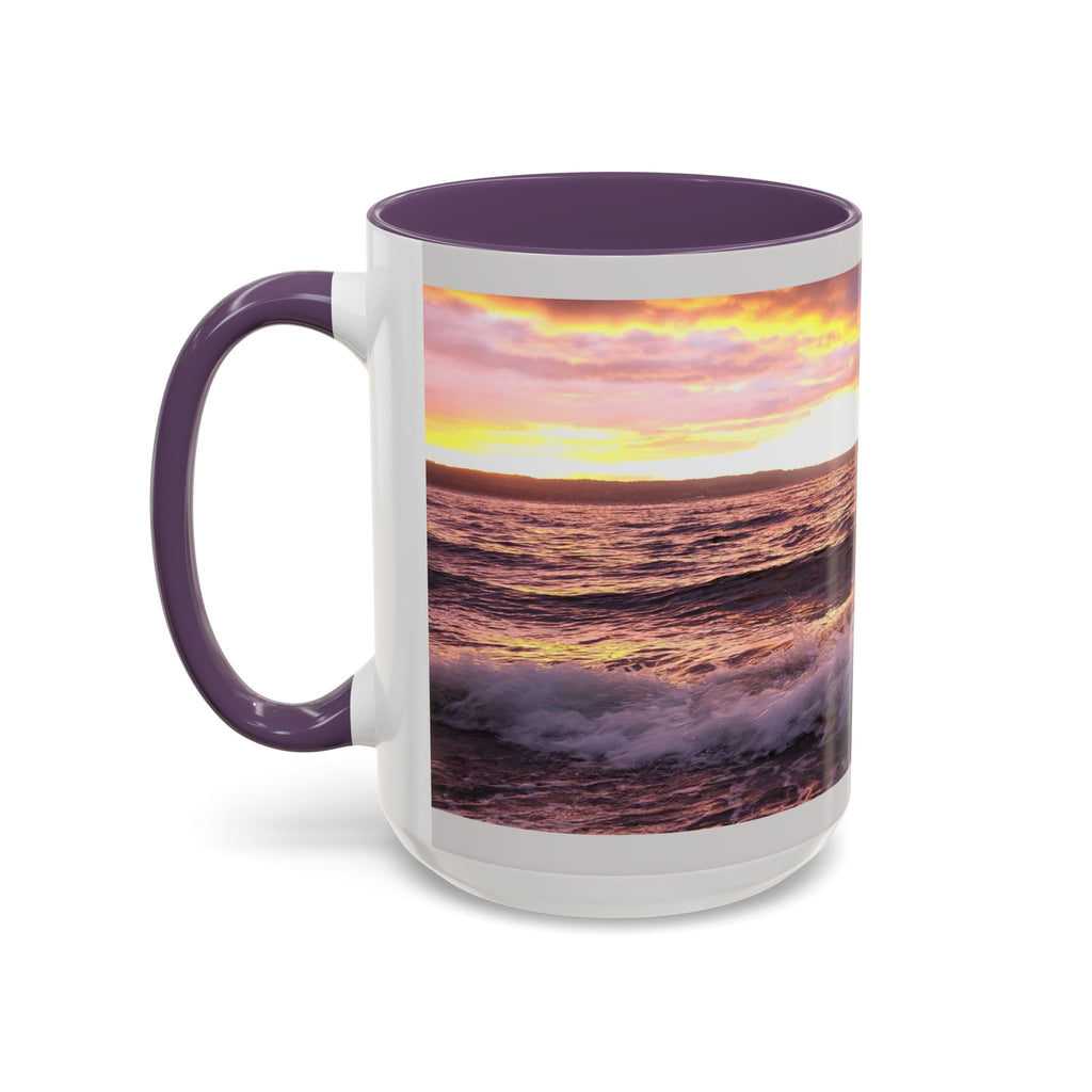 Sunset Ocean Accent Coffee Mug — Seaside Waves Sunrise Photo (11/15oz)