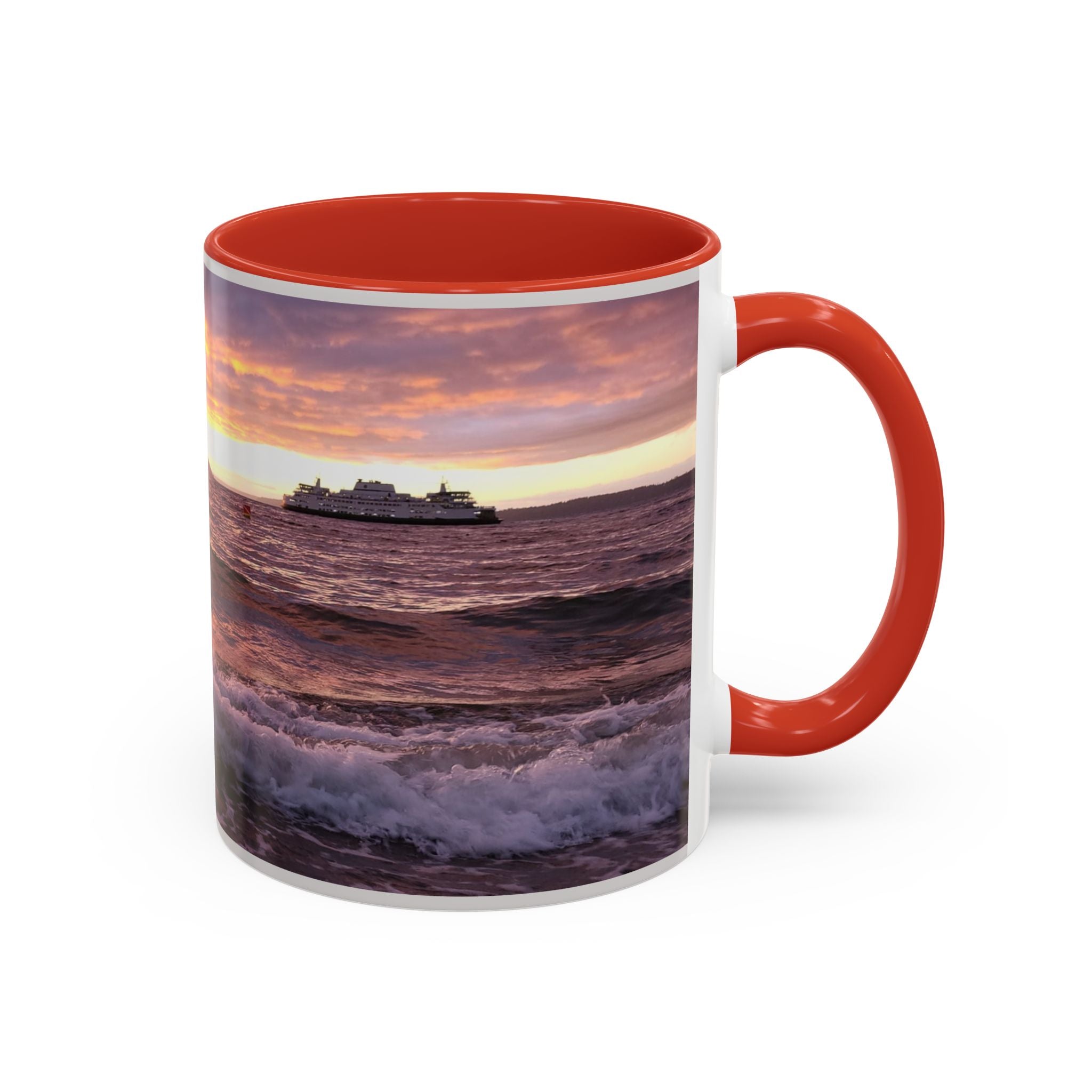 Sunset Ocean Accent Coffee Mug — Seaside Waves Sunrise Photo (11/15oz)