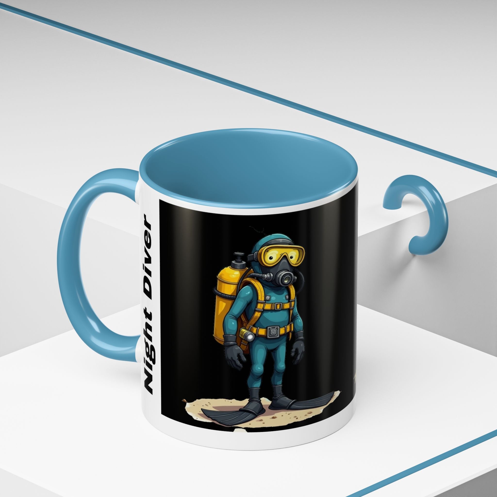 Night Diver Coffee Mug — Scuba Diver Graphic Accent Mug (11/15oz)