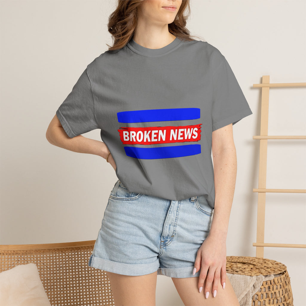 Broken News Tee — Retro Red & Blue Graphic T-Shirt