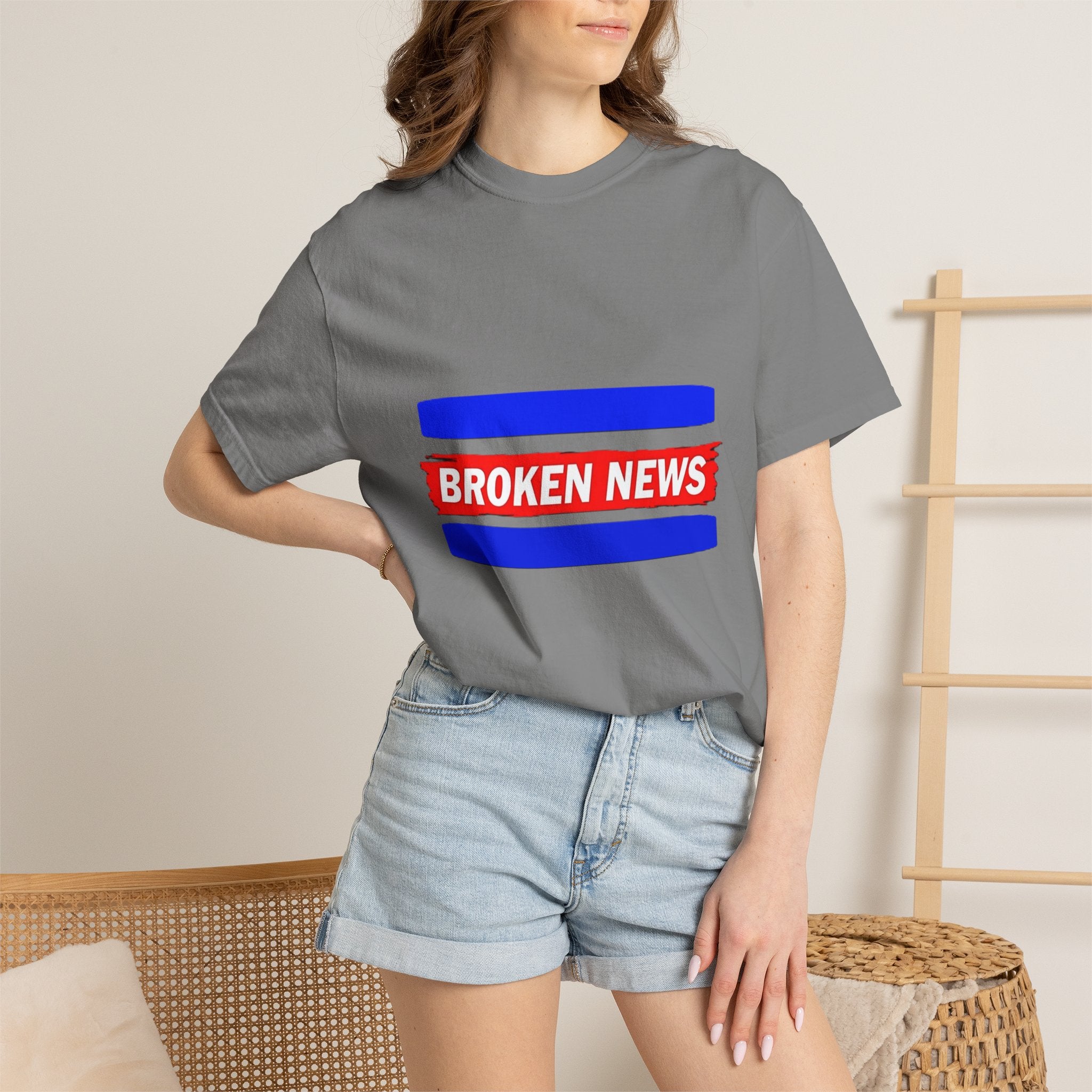 Broken News Tee — Retro Red & Blue Graphic T-Shirt