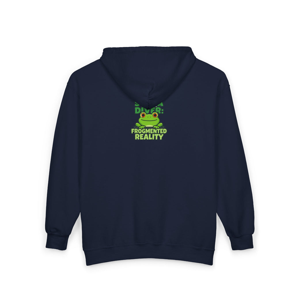 Scuba Diver Frog Full‑Zip Hoodie – "Scuba Diver, Frogmented Reality" Graphic Zip-Up