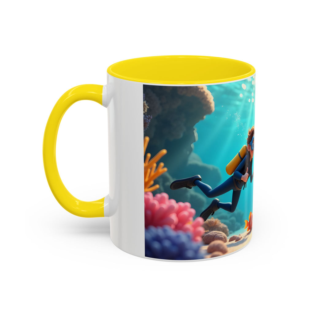 Scuba Diving Couple Accent Coffee Mug — Underwater Coral Reef Design (11/15 oz)