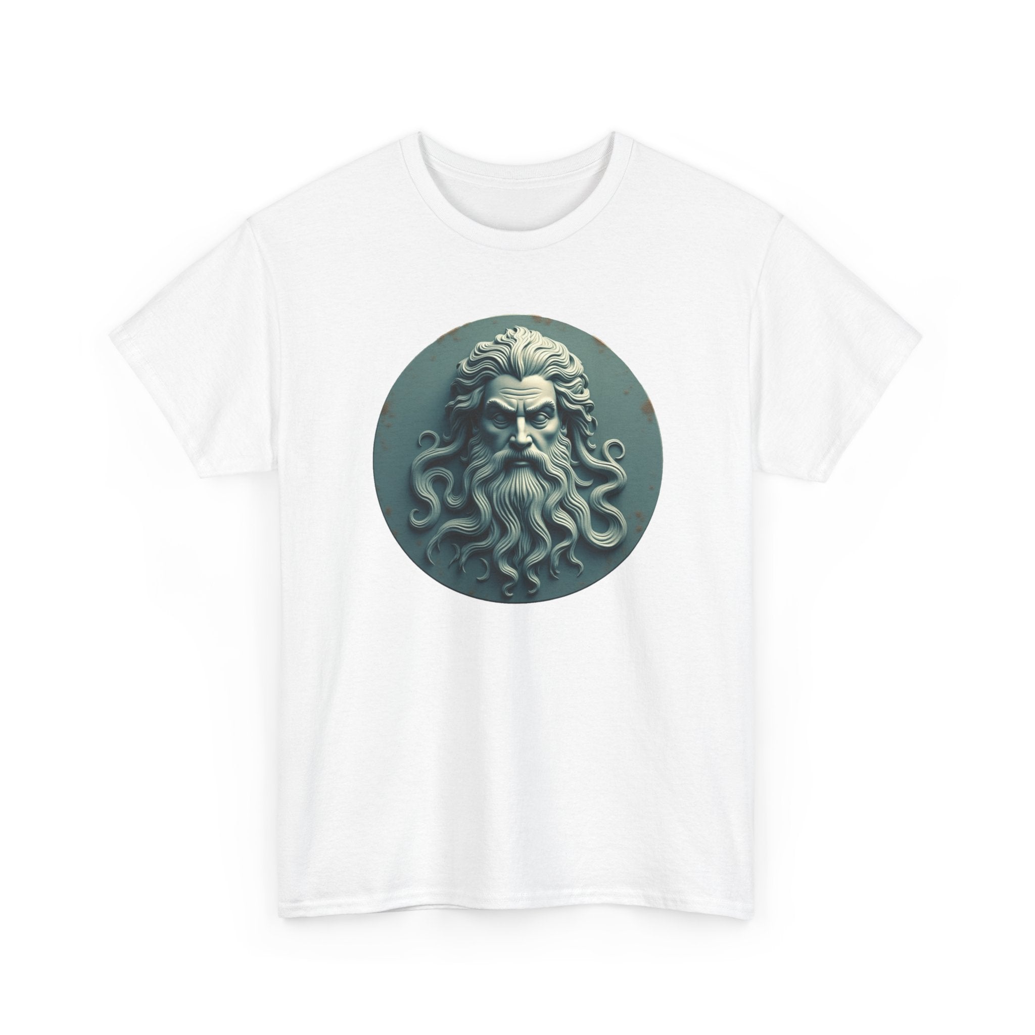 Mythic Neptune Head T-Shirt — Ocean God Sculpture Tee