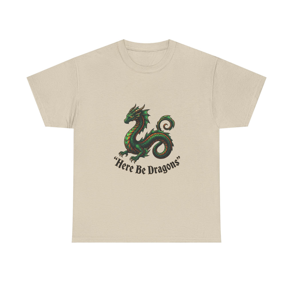 Dragon Graphic T-Shirt — "Here Be Dragons" Fantasy Tee