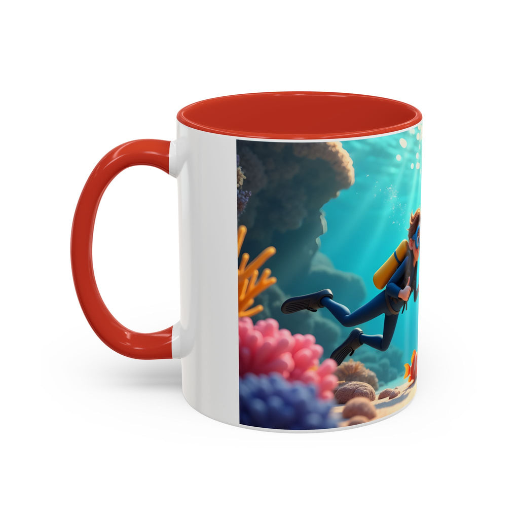 Scuba Diving Couple Accent Coffee Mug — Underwater Coral Reef Design (11/15 oz)