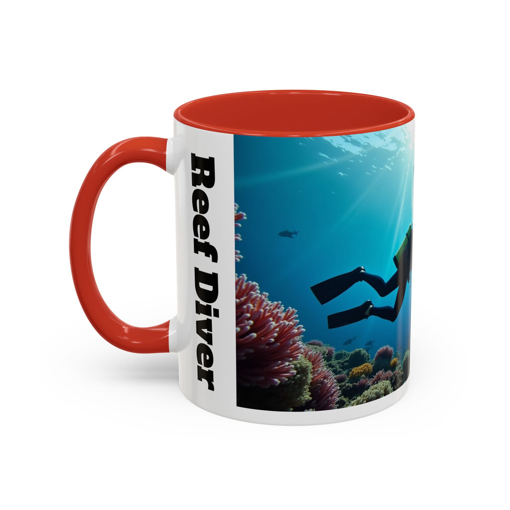 Reef Diver Accent Coffee Mug – Scuba Ocean Underwater Scene (11/15oz)