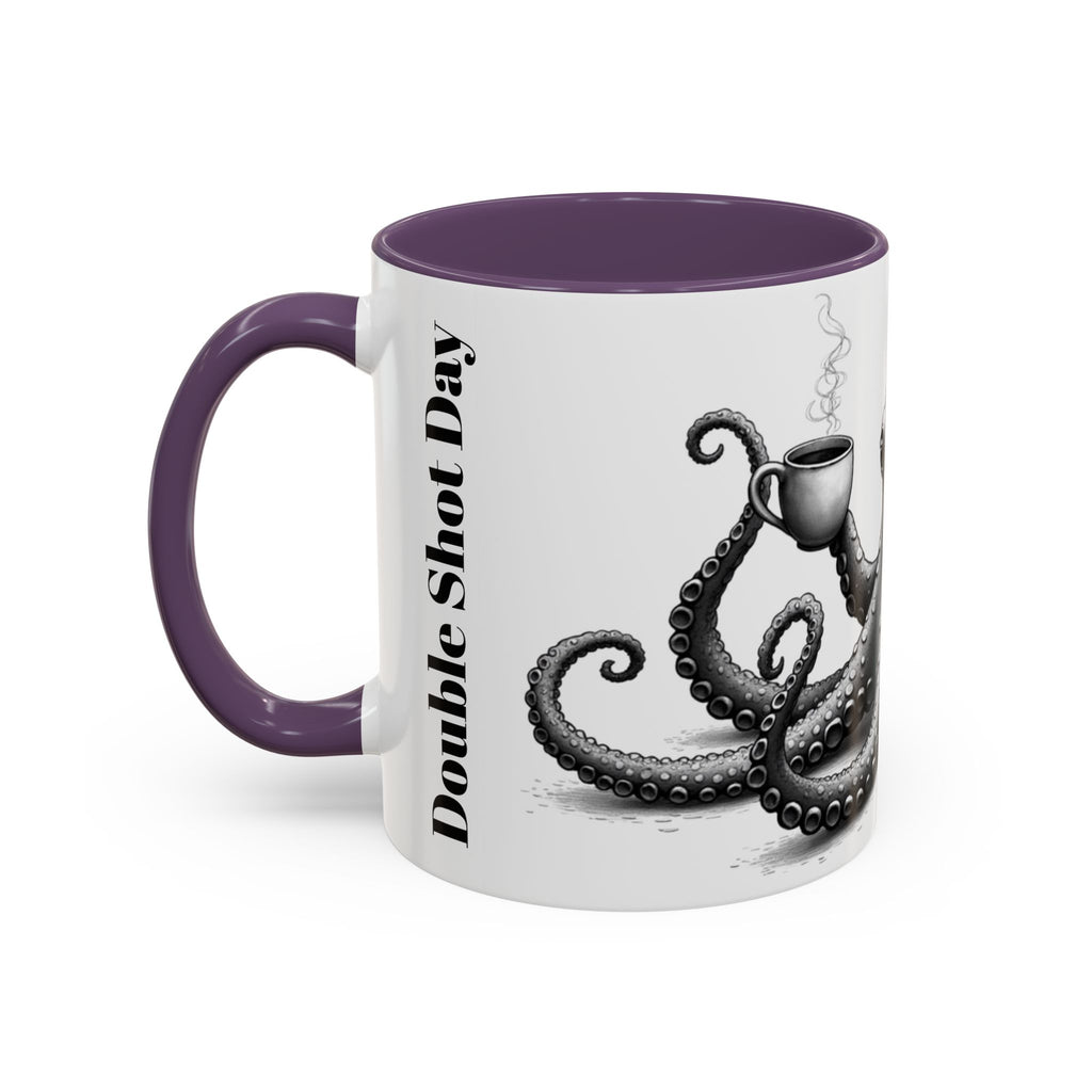 Octopus Coffee Mug — "Double Shot Day" Accent Ceramic Mug (11/15oz)