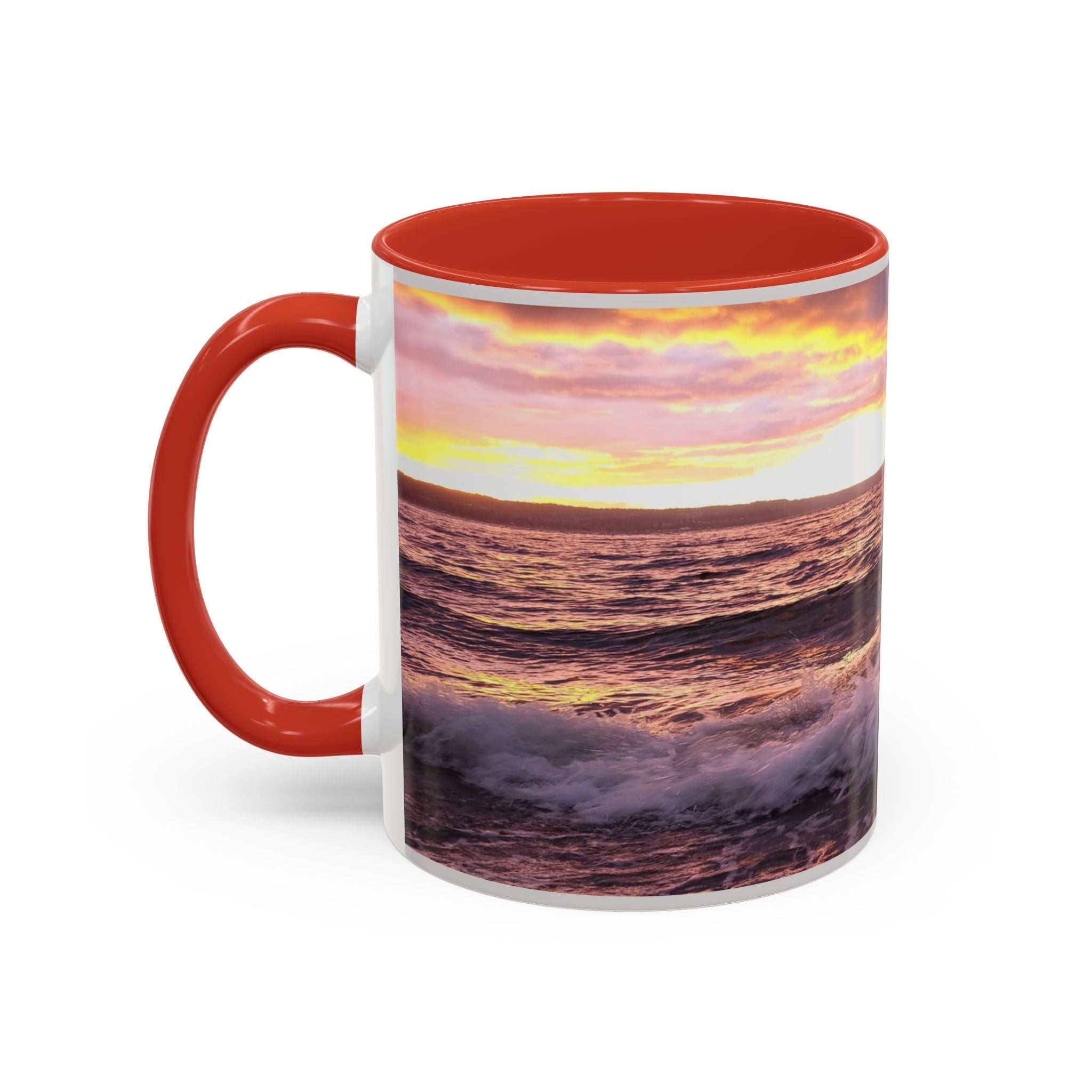 Sunset Ocean Accent Coffee Mug — Seaside Waves Sunrise Photo (11/15oz)