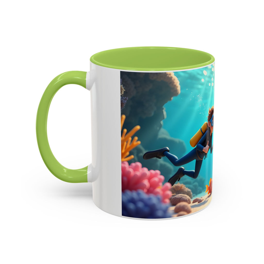 Scuba Diving Couple Accent Coffee Mug — Underwater Coral Reef Design (11/15 oz)
