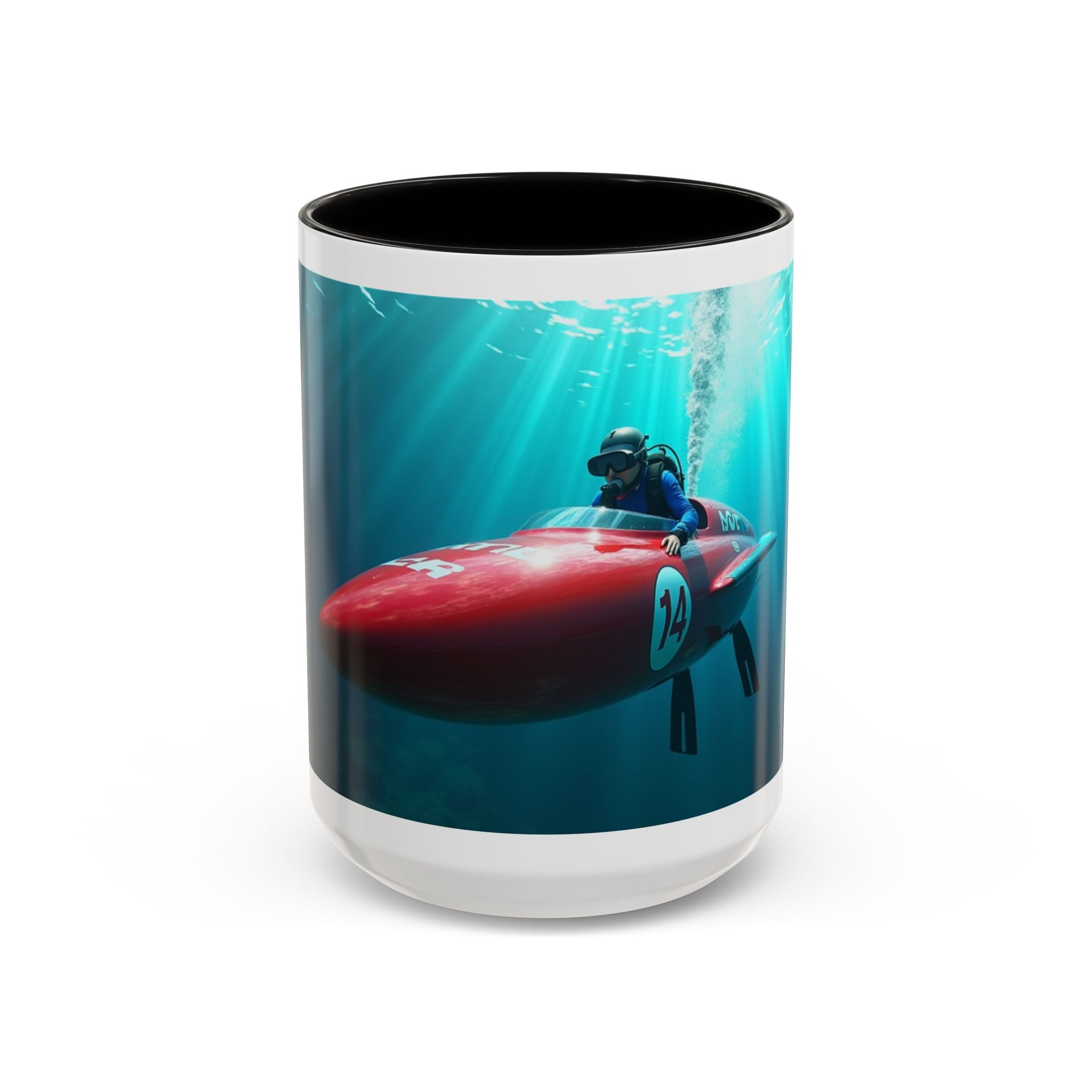 Scooter Racer Coffee Mug — Underwater Sea Scooter Racing Design (11/15oz)