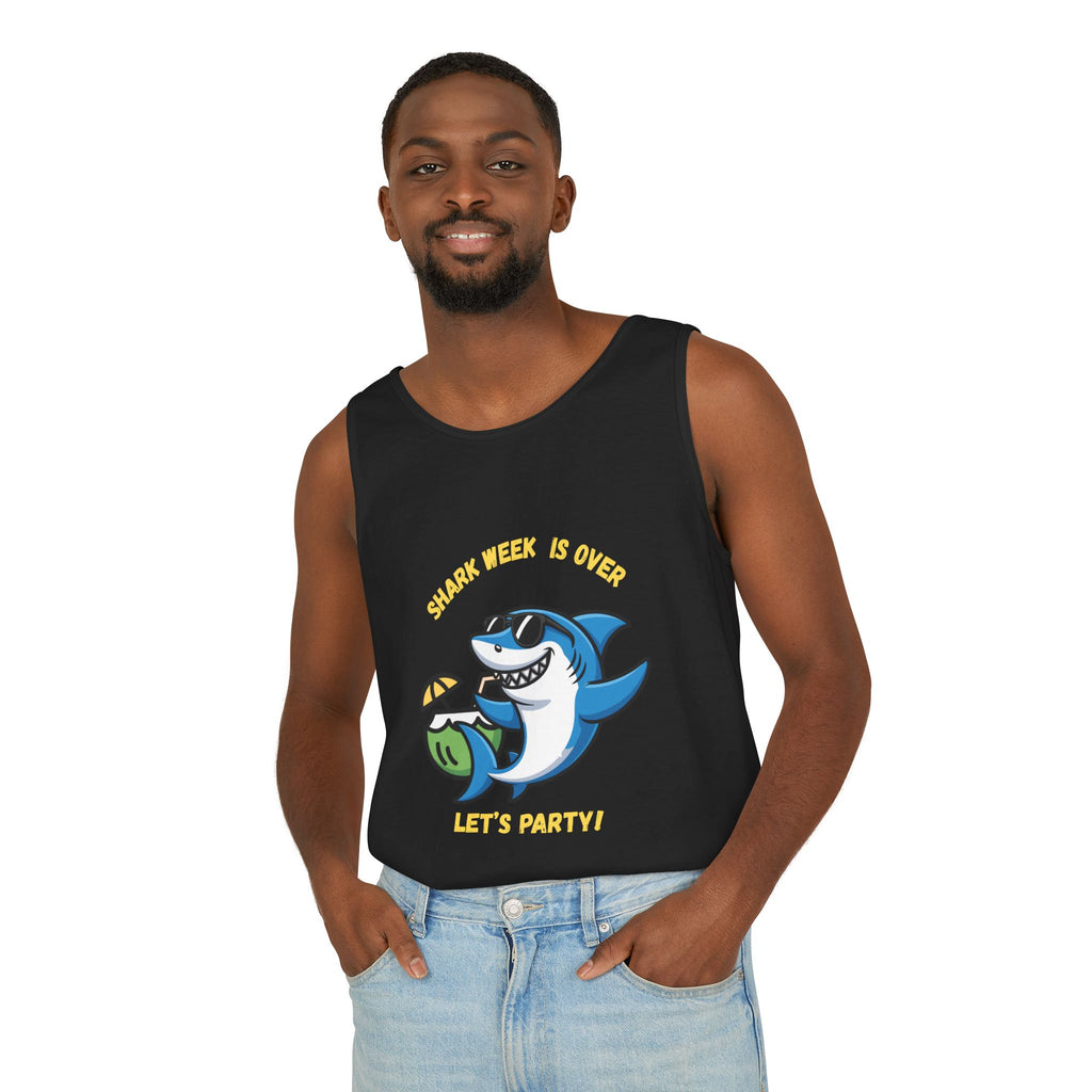 Tank Top — 'Shark Week Is Over, Let’s Party!' Summer Shark Party Graphic Tank