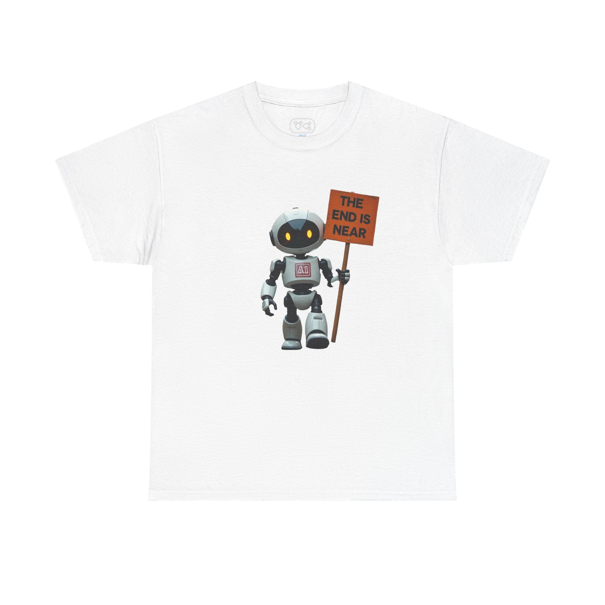 Robot T‑Shirt — Cute Robot Holding “The End Is Near” Sign