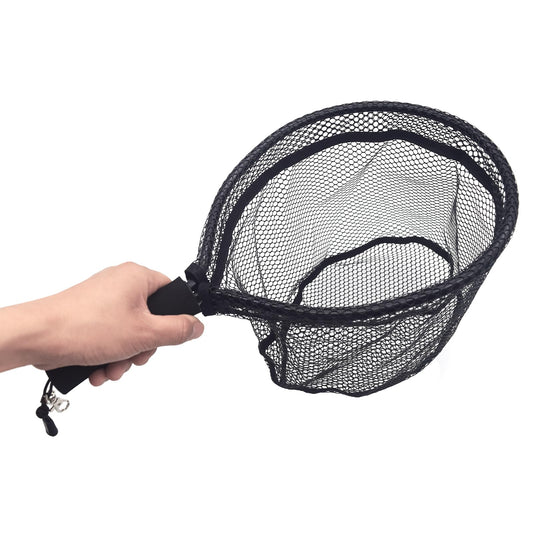 Mini Fly Fishing Net Aluminum Alloy & Soft Rubber Mesh Kayak Fishing Net Trout Net Landing Net Catch and Release Net (Black Small)