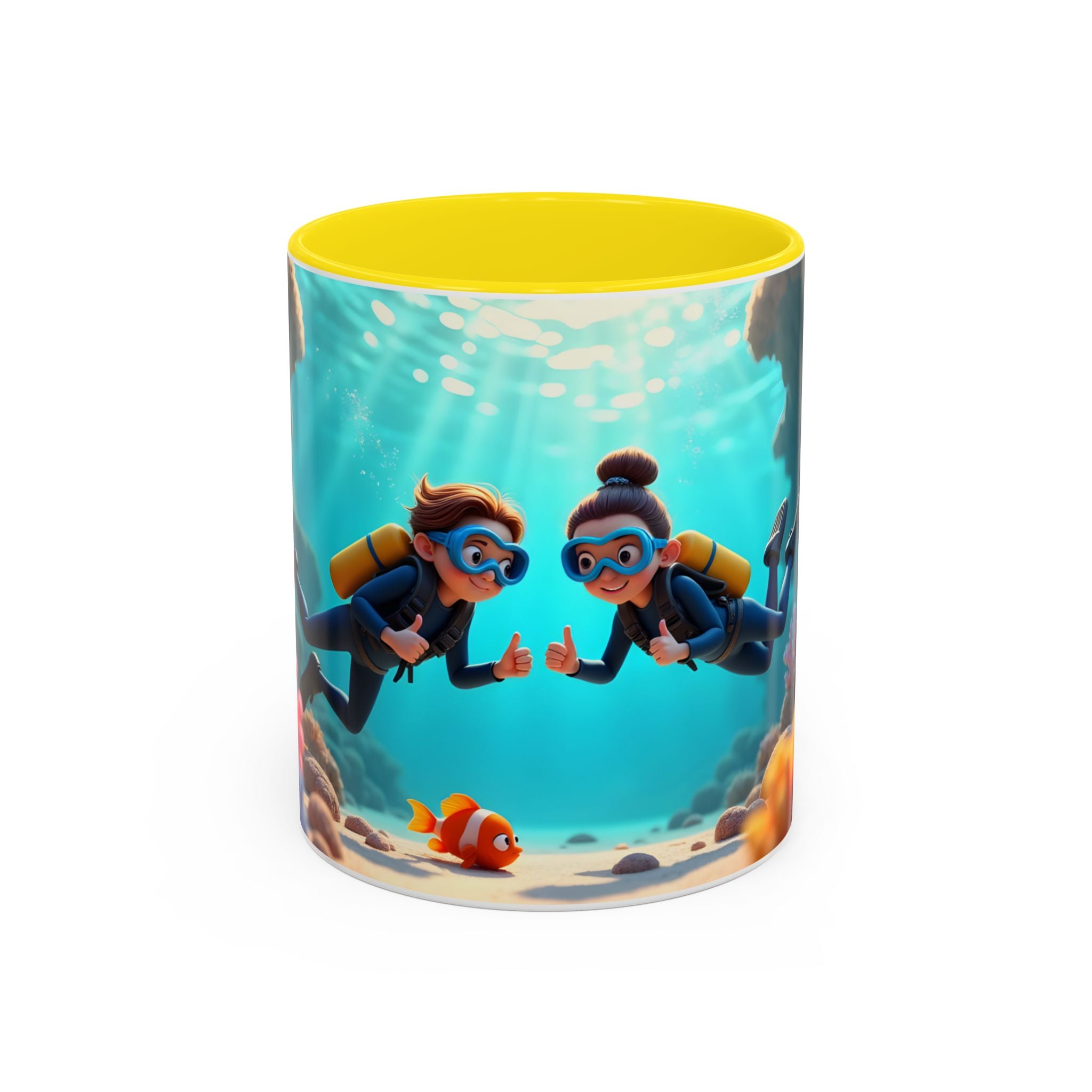 Scuba Diving Couple Accent Coffee Mug — Underwater Coral Reef Design (11/15 oz)