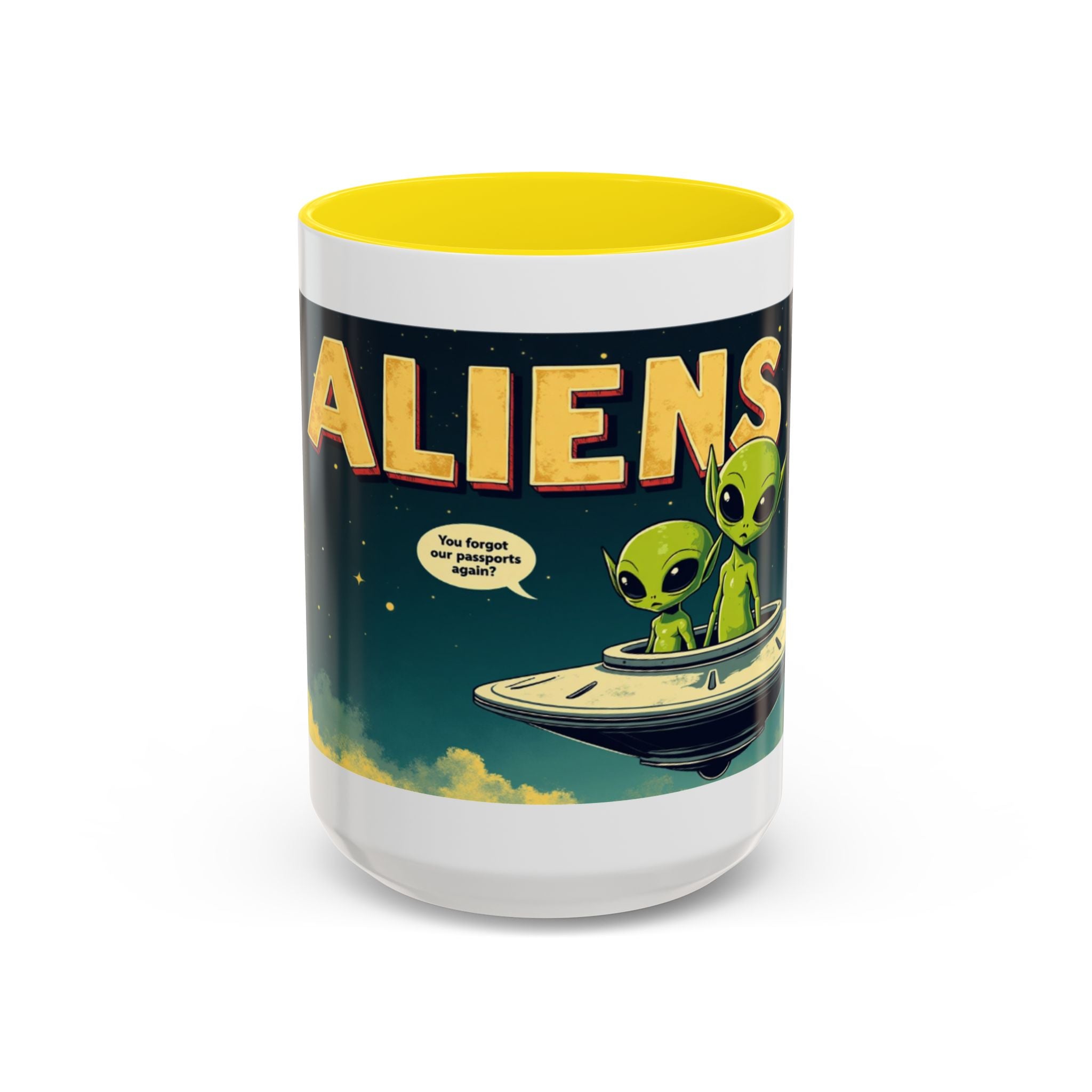 Alien Coffee Mug — "We Are Aliens" Retro UFO Accent Mug (11/15oz)