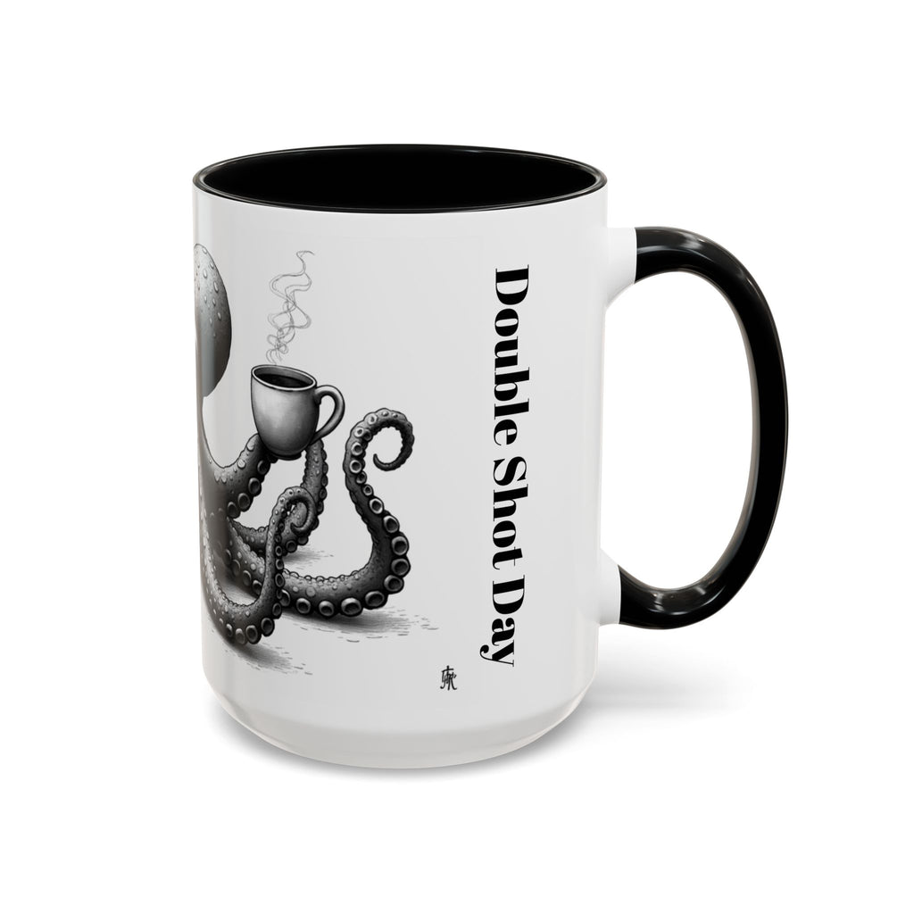 Octopus Coffee Mug — "Double Shot Day" Accent Ceramic Mug (11/15oz)