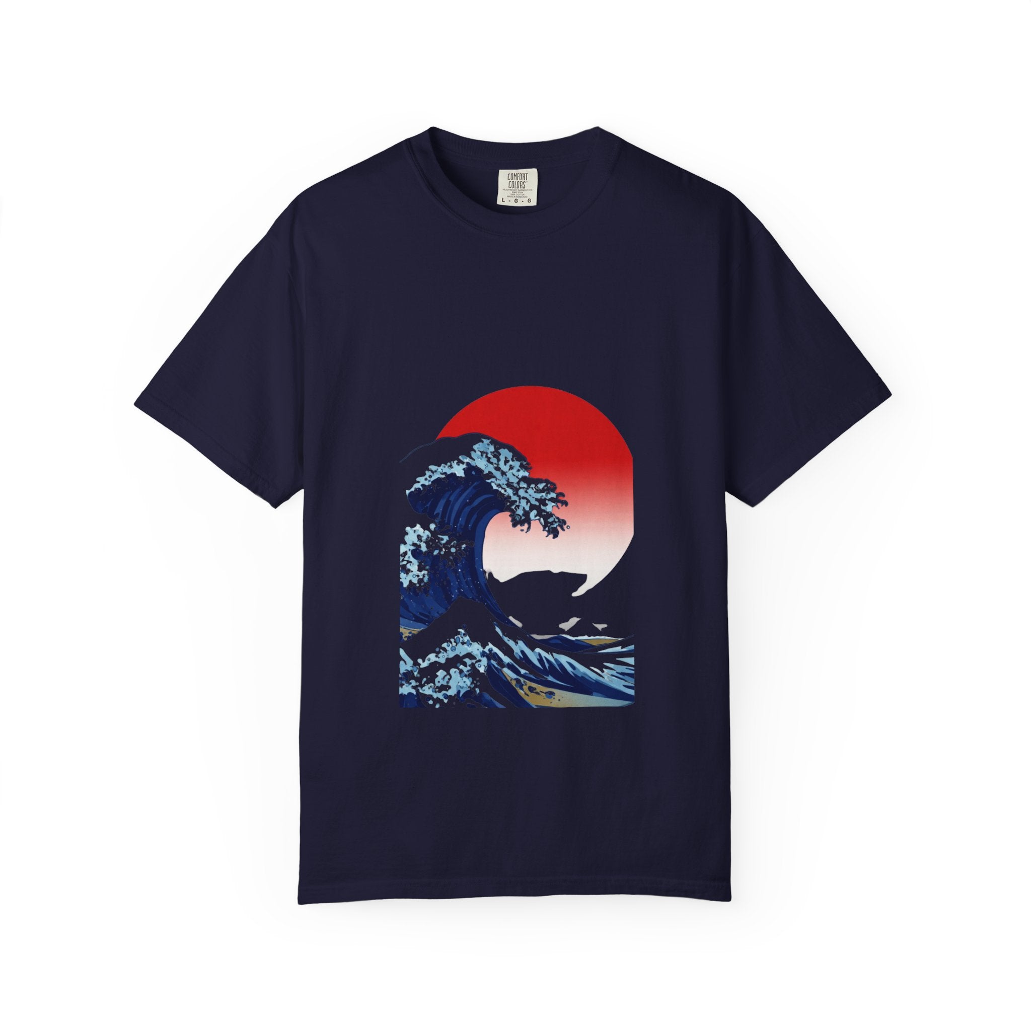 Great Wave Crewneck Sweatshirt — Japanese Wave Graphic with Red Sun