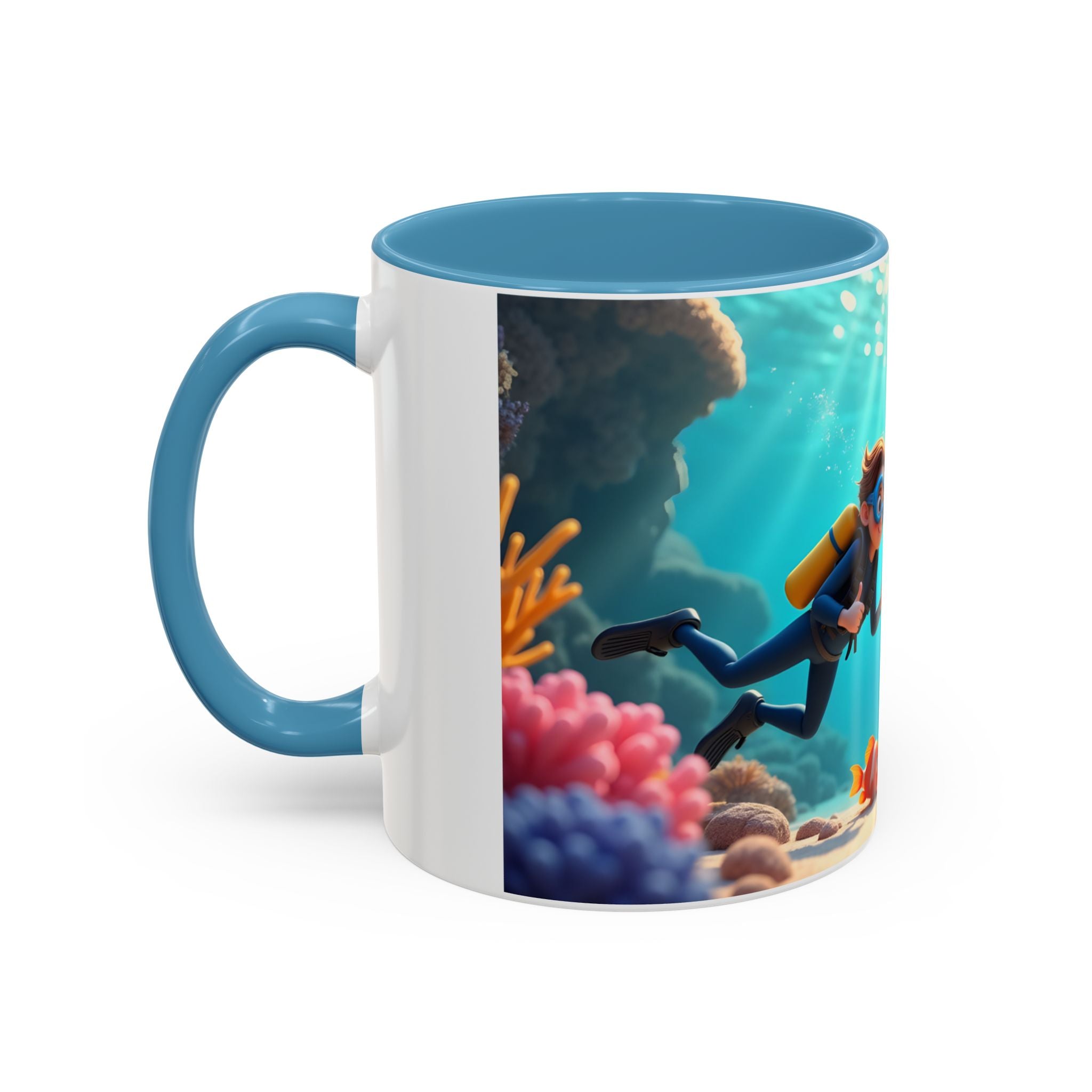 Scuba Diving Couple Accent Coffee Mug — Underwater Coral Reef Design (11/15 oz)