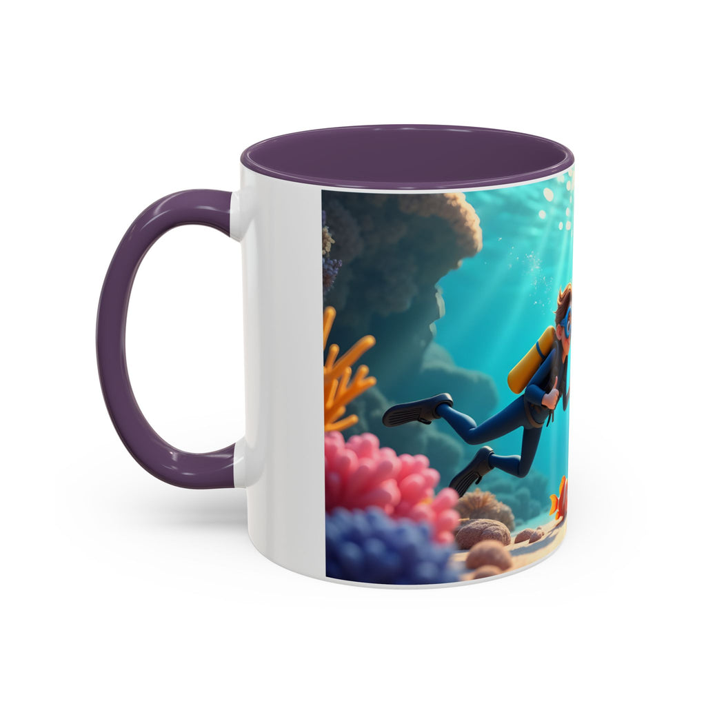 Scuba Diving Couple Accent Coffee Mug — Underwater Coral Reef Design (11/15 oz)