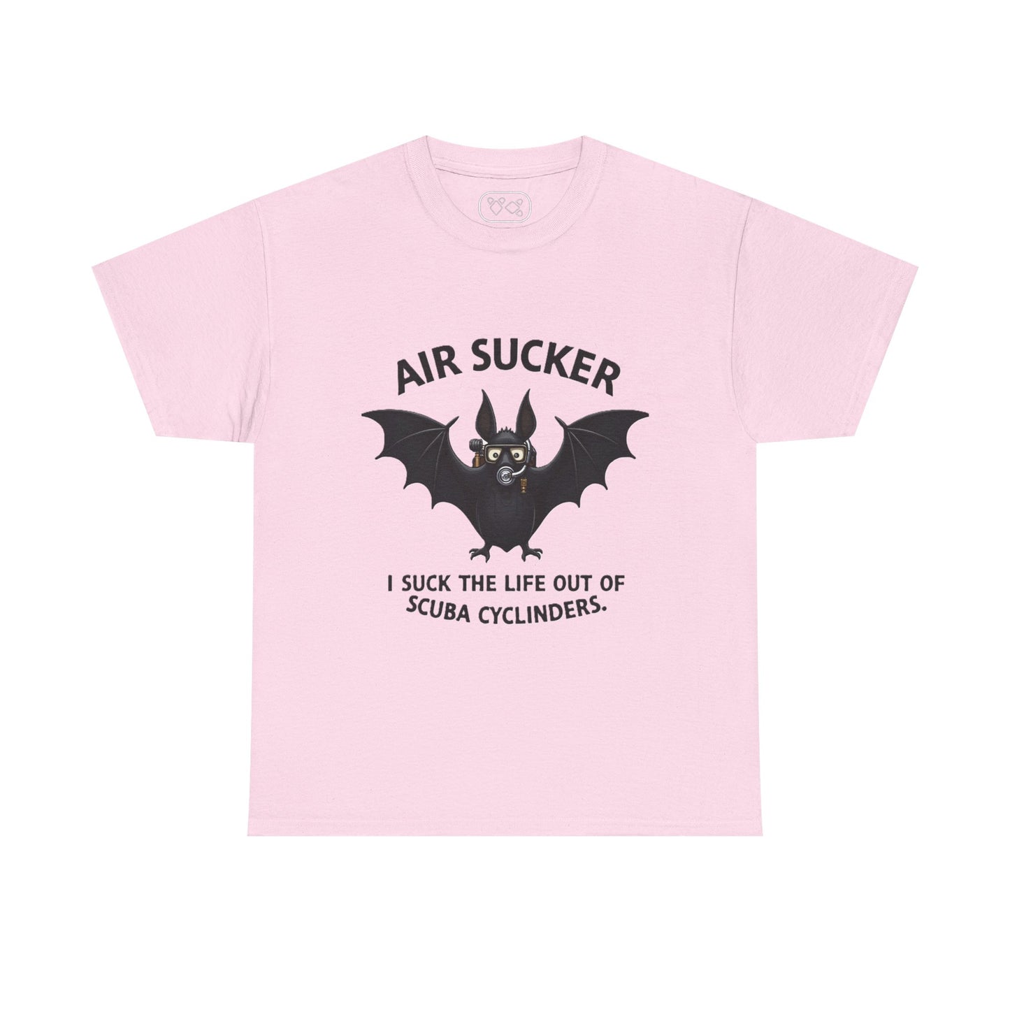 Air Sucker Bat Tee — Funny Scuba Diving T-Shirt (“I suck the life out of scuba cyclinders”)