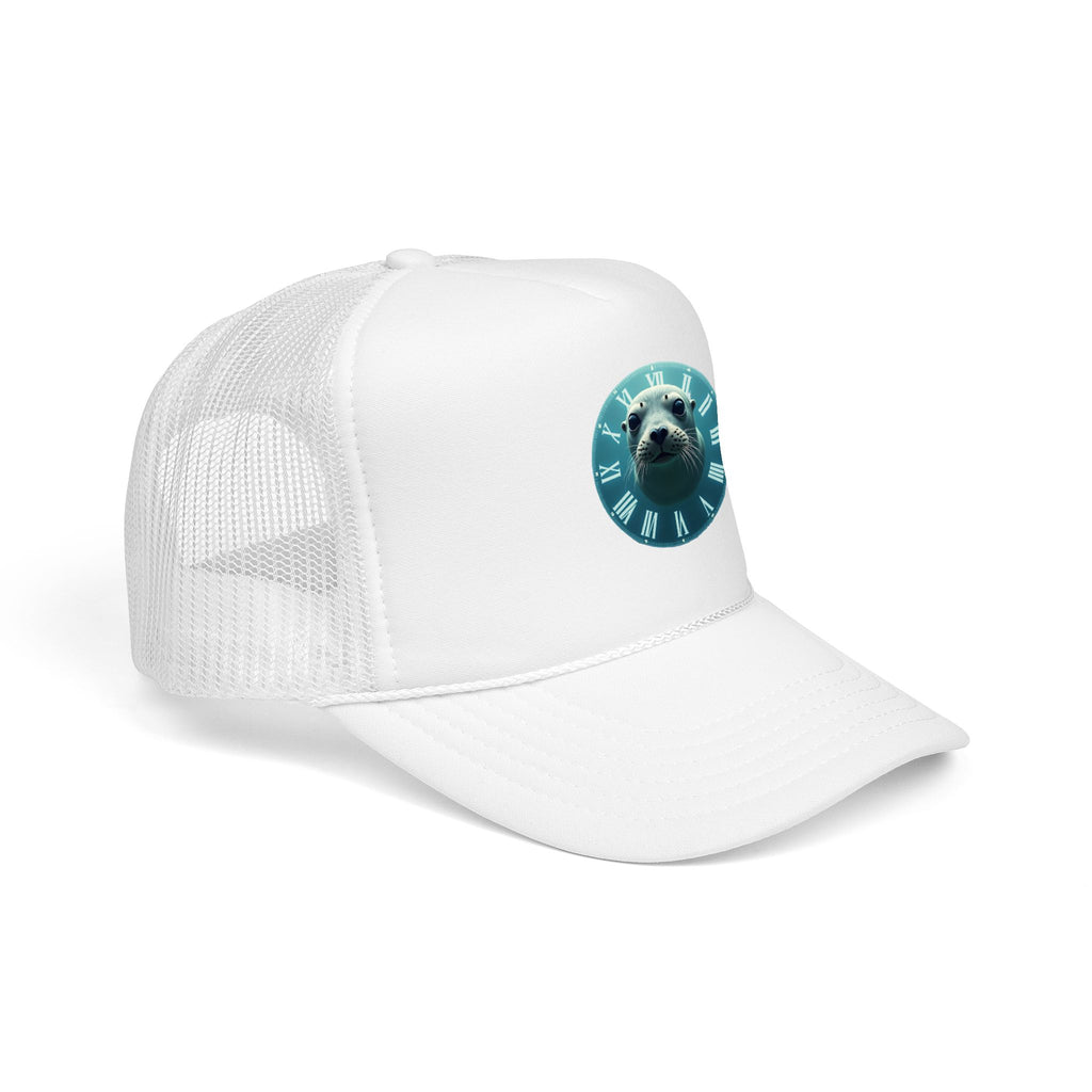 Seal Clock Trucker Hat — Cute Marine Animal Foam Trucker Cap
