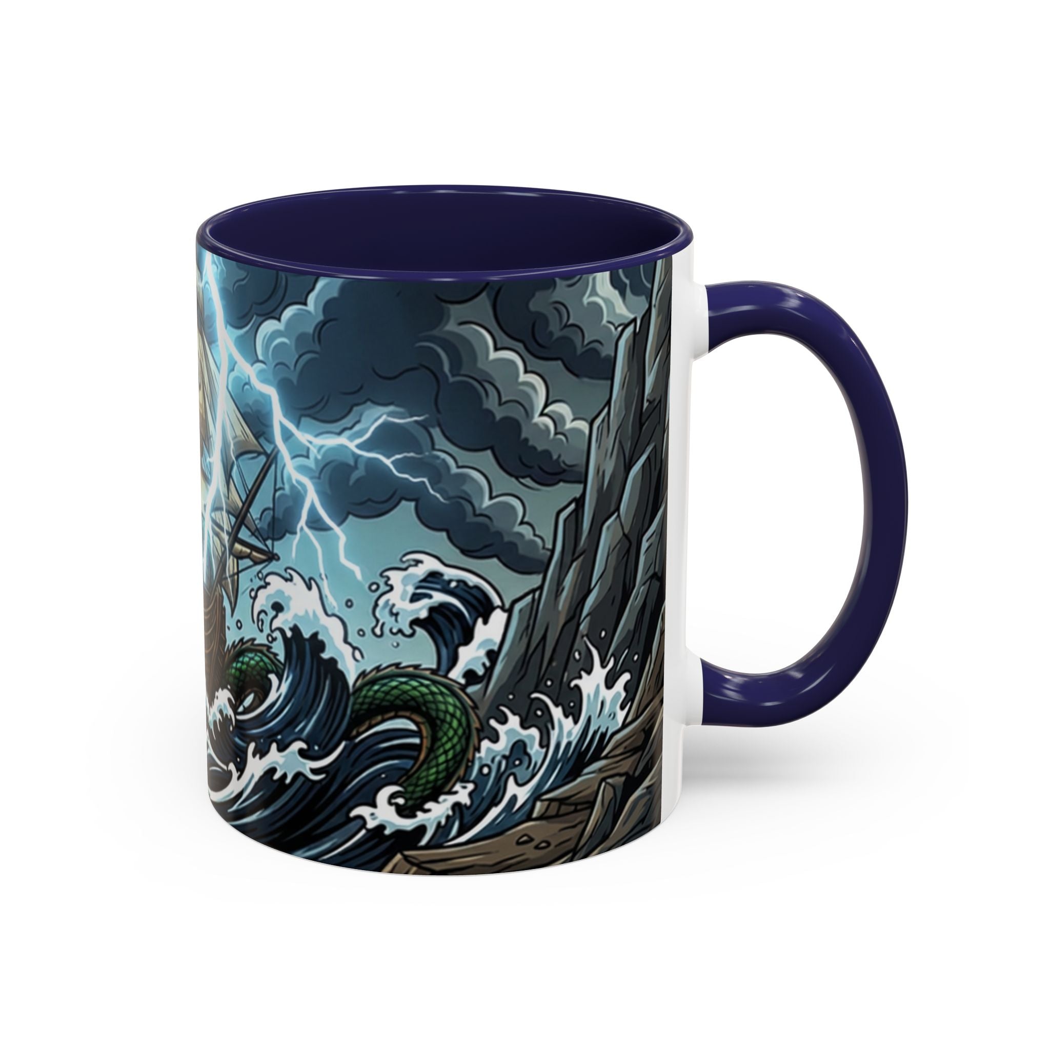 Sea Serpent Attack Coffee Mug — Nautical Storm Art Accent Mug (11/15oz)