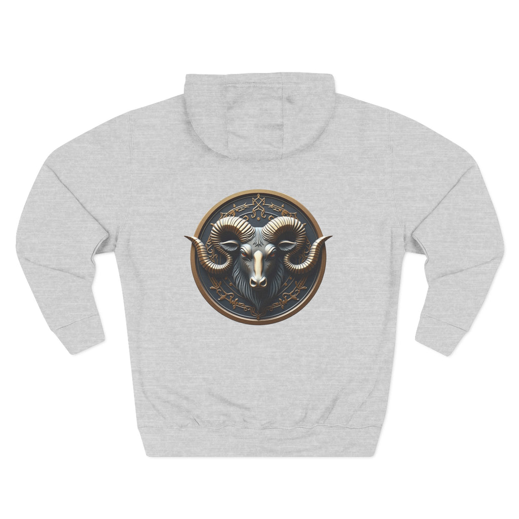 Ram Head Medallion Hoodie — Brass Zodiac/Buckram Graphic