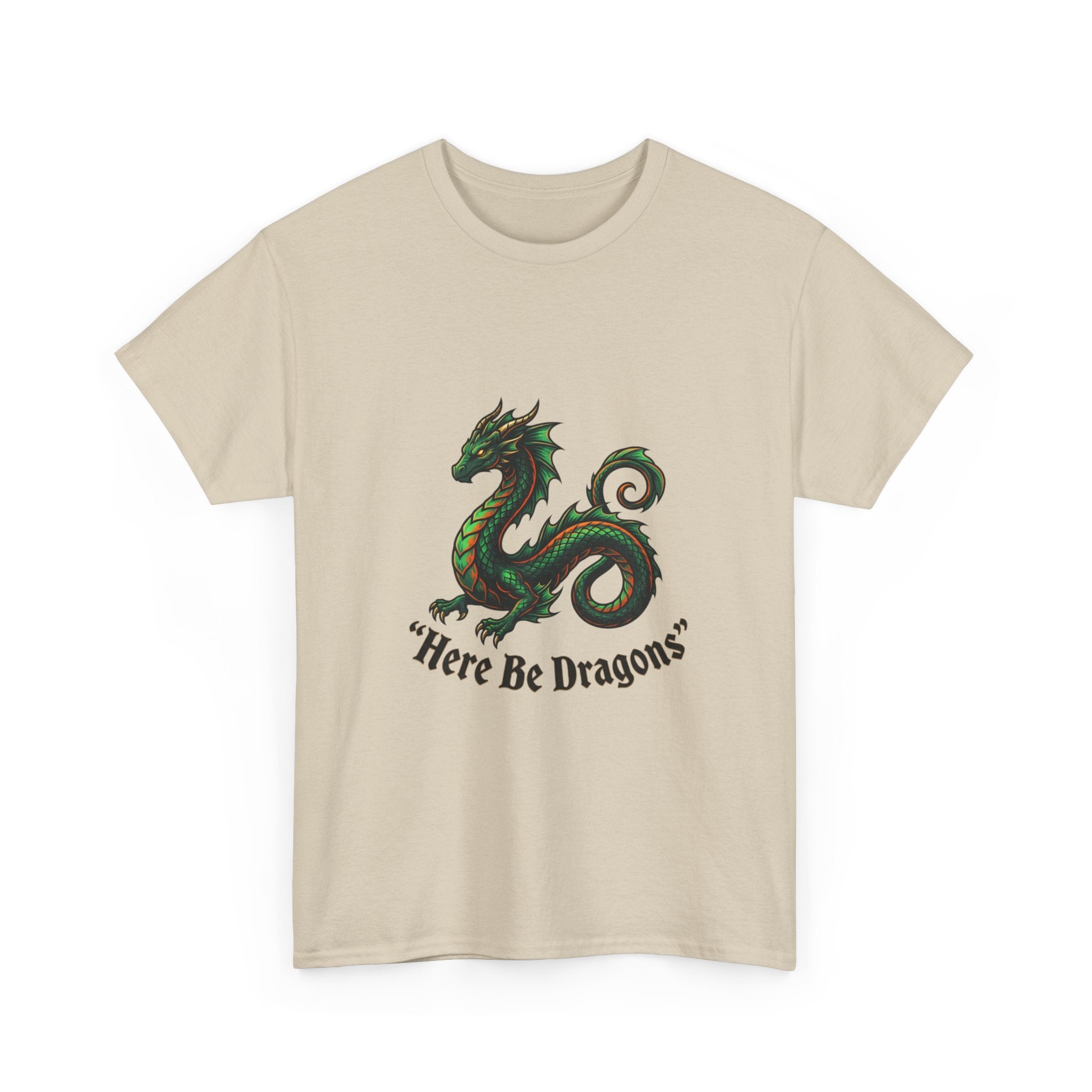 Dragon Graphic T-Shirt — "Here Be Dragons" Fantasy Tee